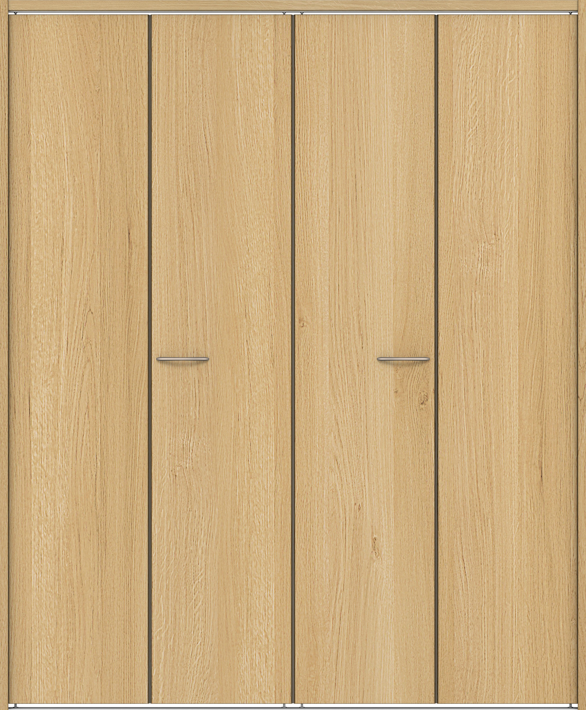 クローク収納　イエリア　折戸ユニット　フラット縦木目タイプ　ウッド扉　下レール付三方枠（固定枠）　セット　１６８０幅（６尺間口）　２０３５高　〈ライトオーカー柄〉　ハンドルラウンド型〈Ｔシルバー色〉