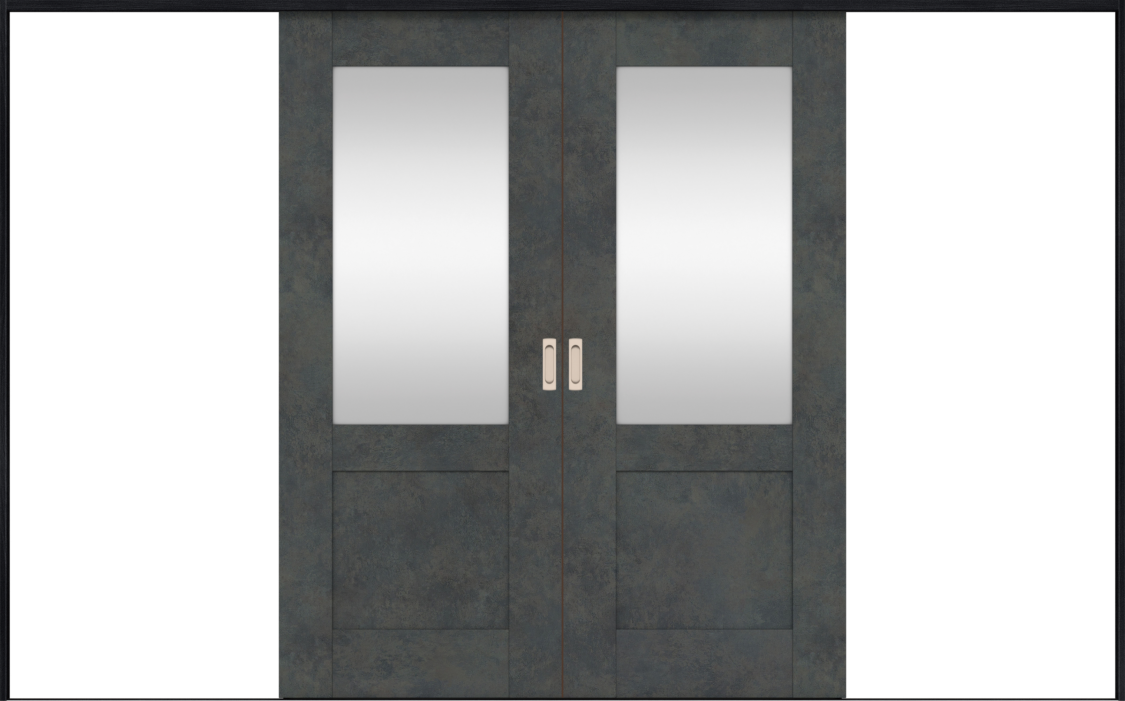 リビングドア　イエリア　引戸・引分　扉セット　２８デザイン　３２６６幅用　２０００高　〈アイアンブラック柄〉　左右兼用　錠なし　ラクラクローズ付