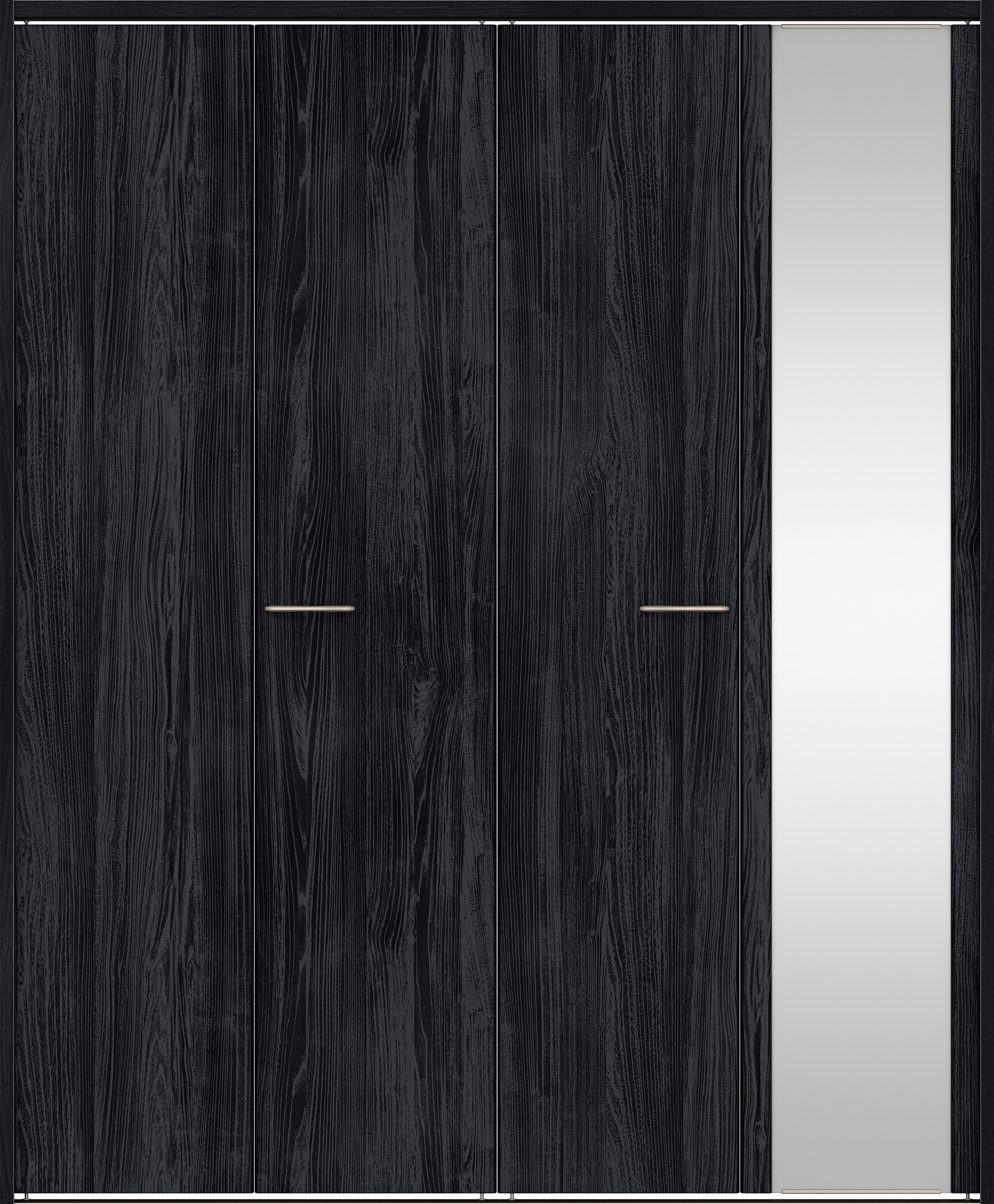 クローク収納　イエリア　折戸ユニット　フラット縦木目タイプ　ミラー扉　下レール付三方枠（固定枠）　セット　１８２０幅（２Ｍ間口）　２０３５高　〈モスブラック柄〉　ハンドルラウンド型〈Ｔシルバー色〉