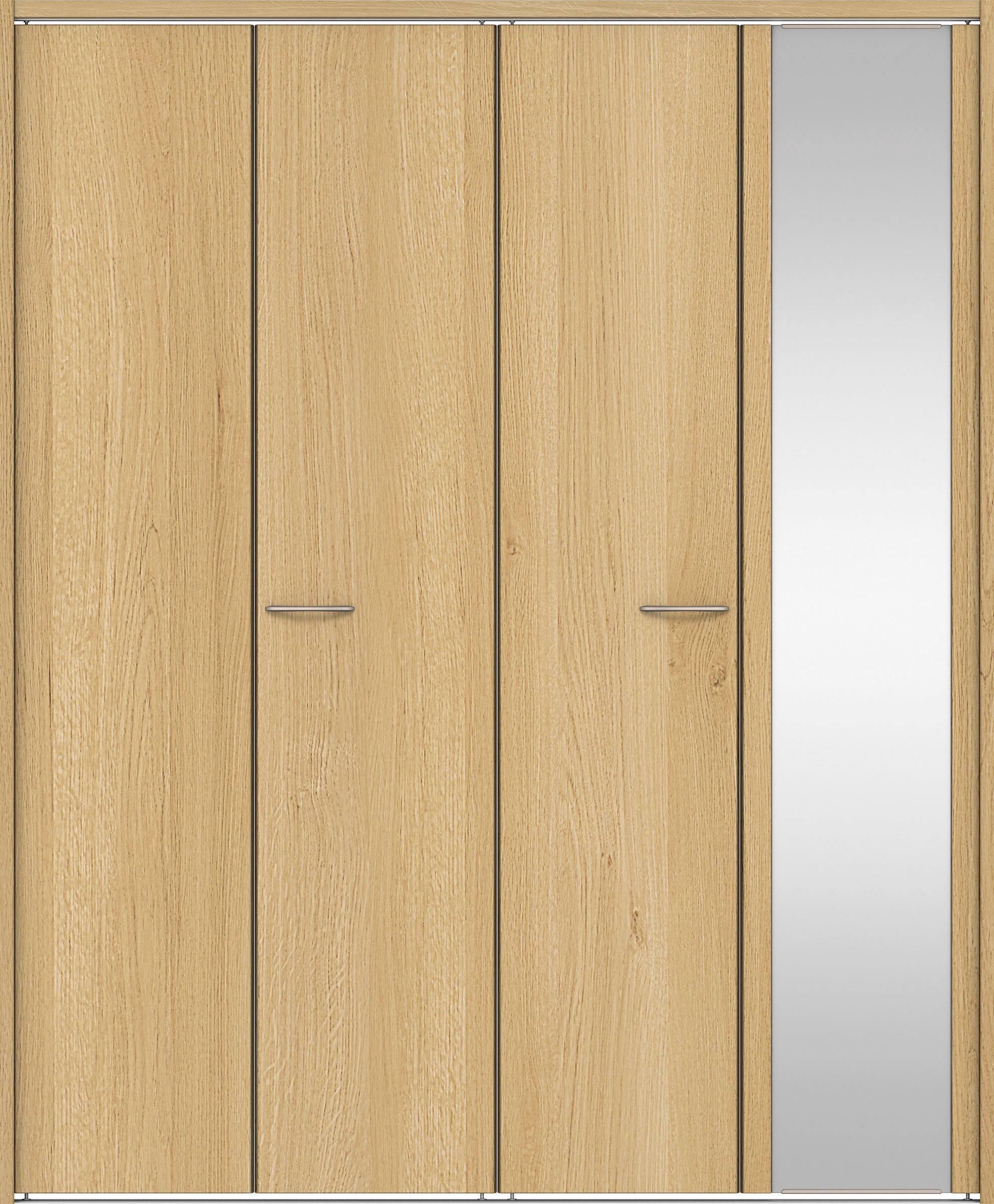 クローク収納　イエリア　折戸ユニット　フラット縦木目タイプ　ミラー扉　下レール付三方枠（固定枠）　セット　１６４４幅（６尺小間口）　２０３５高　〈ライトオーカー柄〉　ハンドルラウンド型〈Ｔシルバー色〉