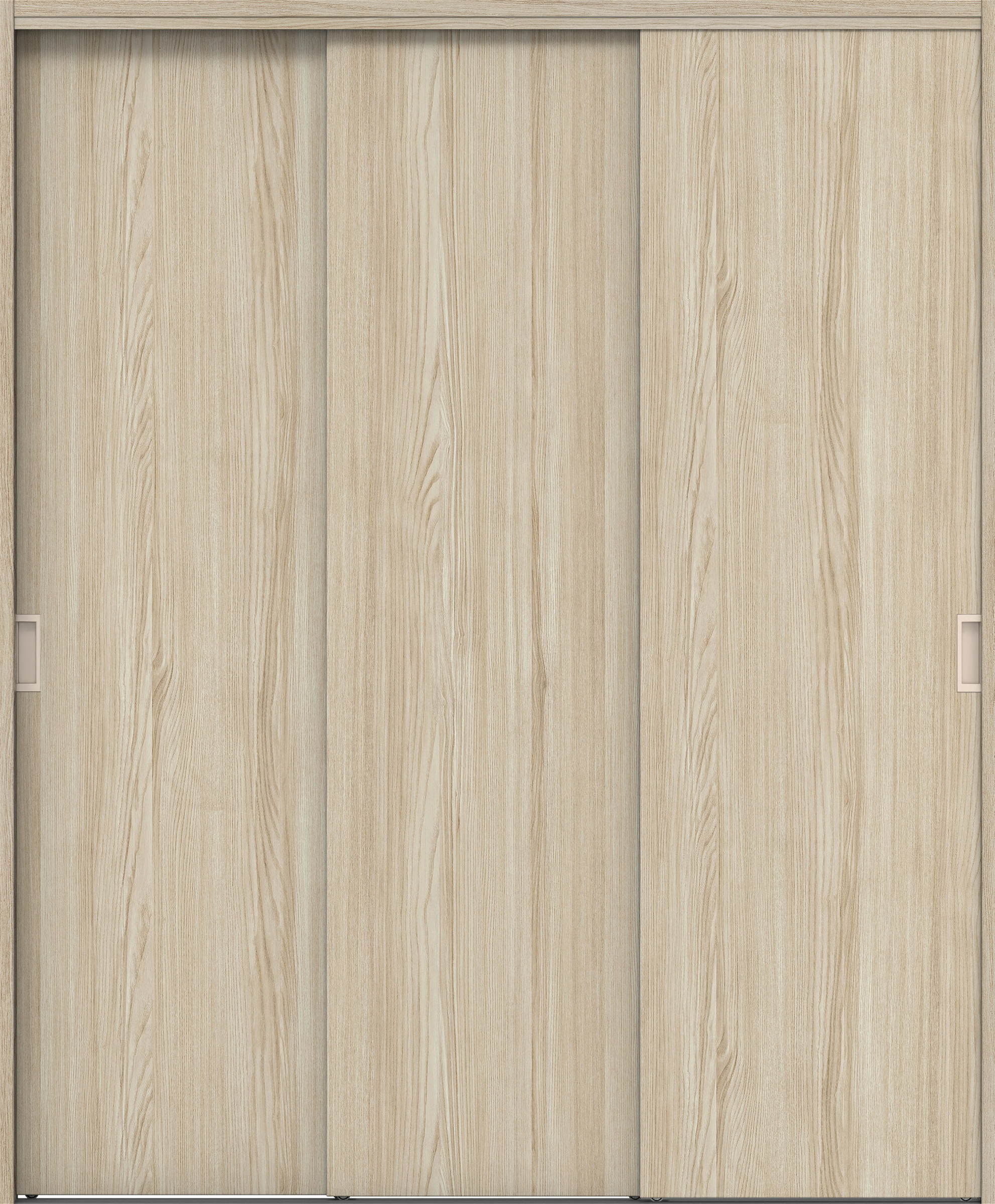 クローク収納　イエリア　引戸ユニット　フラット縦木目タイプ　三方枠（固定枠）　セット　１６４４幅（６尺小間口）　２０３３高　〈ソフトグレージュ柄〉　引手〈Ｔシルバー色〉