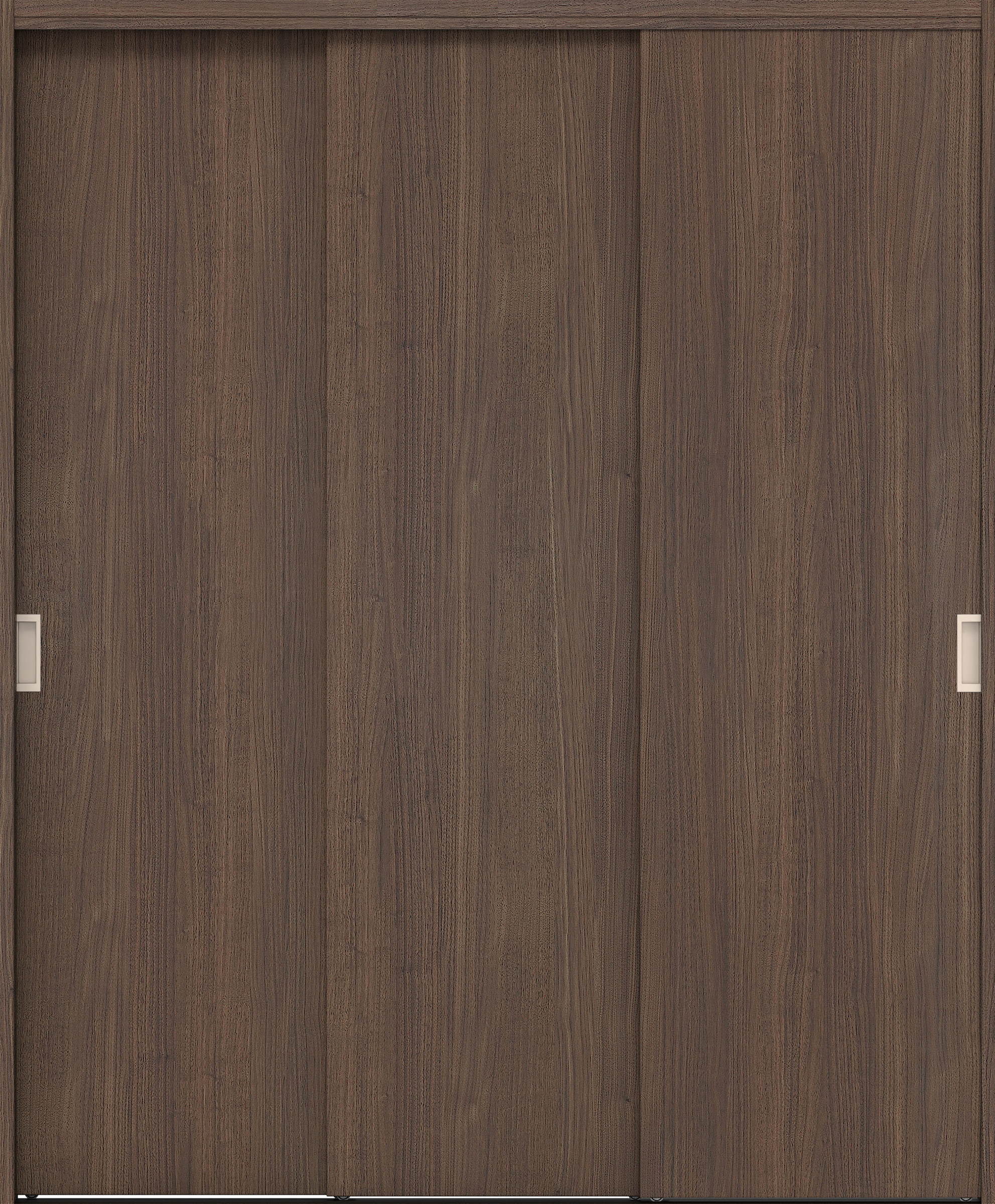 クローク収納　イエリア　引戸ユニット　フラット縦木目タイプ　三方枠（固定枠）　セット　１８２０幅（２Ｍ間口）　２０３３高　〈ダルブラウン柄〉　引手〈Ｔシルバー色〉