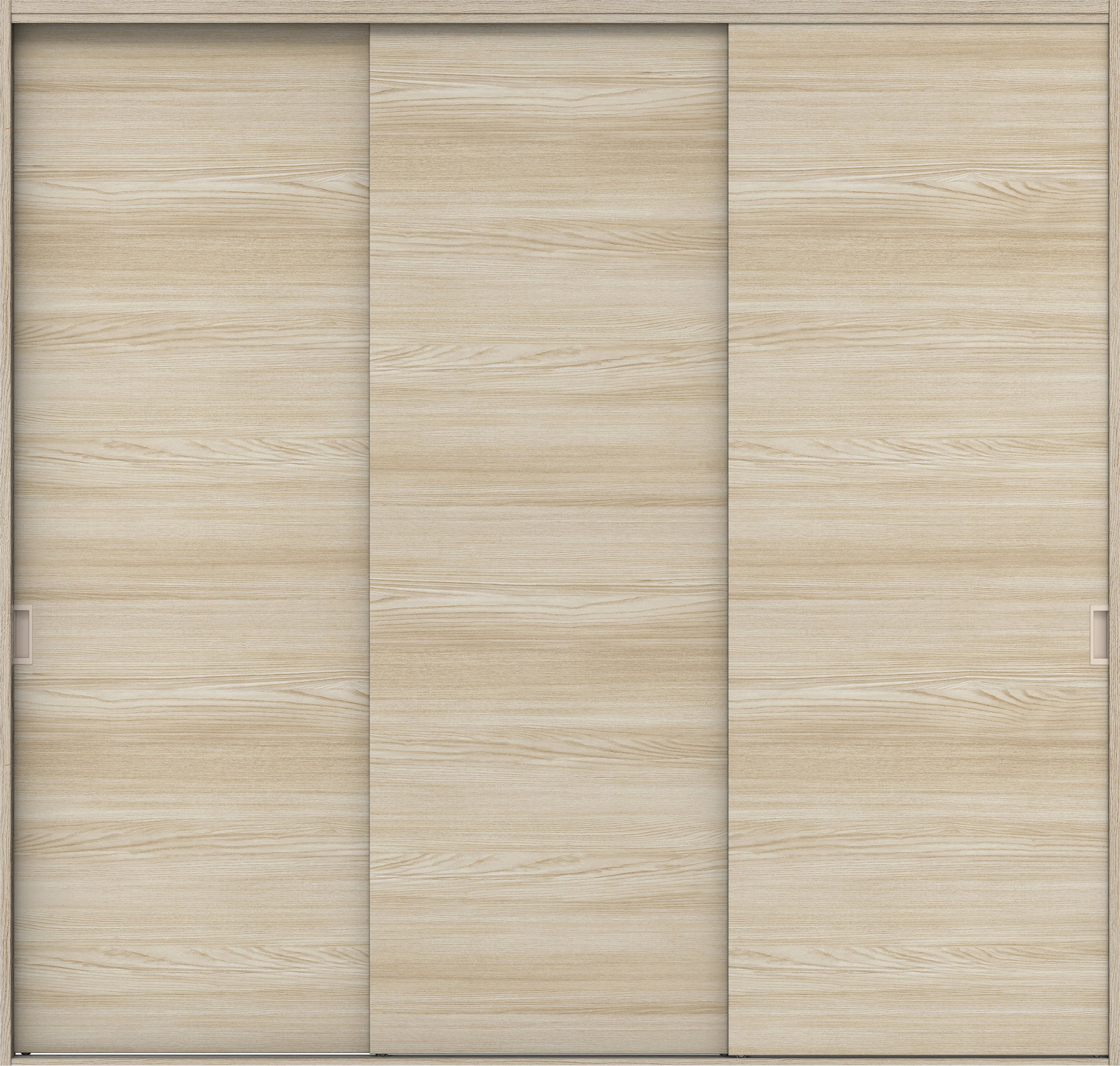 クローク収納　イエリア　引戸ユニット　フラット横木目タイプ　四方枠（固定枠）　セット　２４５０幅（９尺間口）　２３３０高　〈ソフトグレージュ柄〉　引手〈Ｔシルバー色〉