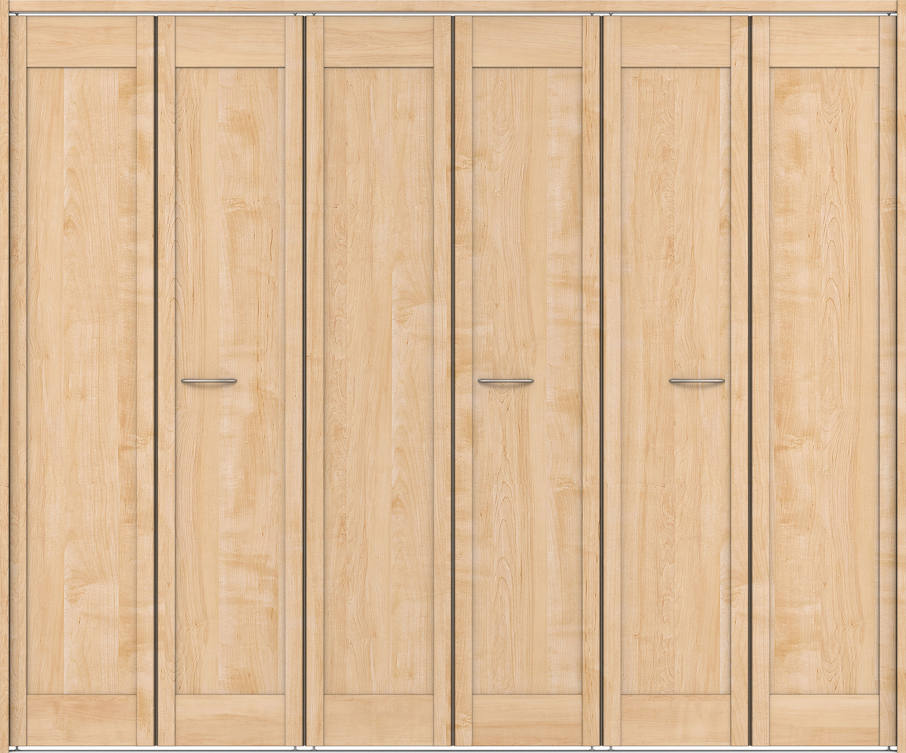 クローク収納　イエリア　折戸ユニット　カマチタイプ　ウッド扉　下レール付三方枠（固定枠）　セット　２４５０幅（９尺間口）　２０３５高　〈ミルベージュ柄〉　ハンドルラウンド型〈Ｔシルバー色〉