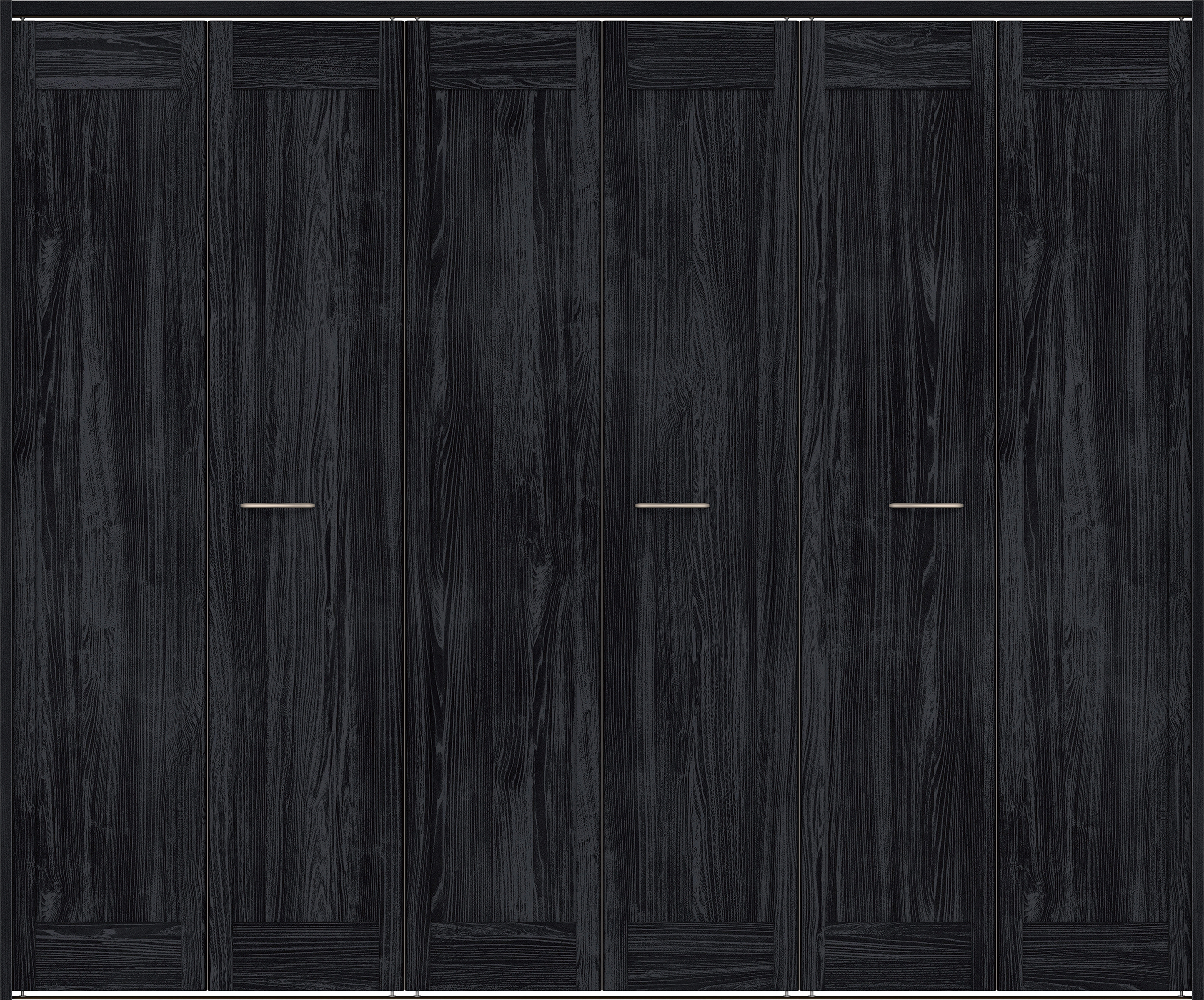 クローク収納　イエリア　折戸ユニット　カマチタイプ　ウッド扉　下レール付三方枠（固定枠）　セット　２４５０幅（９尺間口）　２０３５高　〈モスブラック柄〉　ハンドルラウンド型〈Ｔシルバー色〉