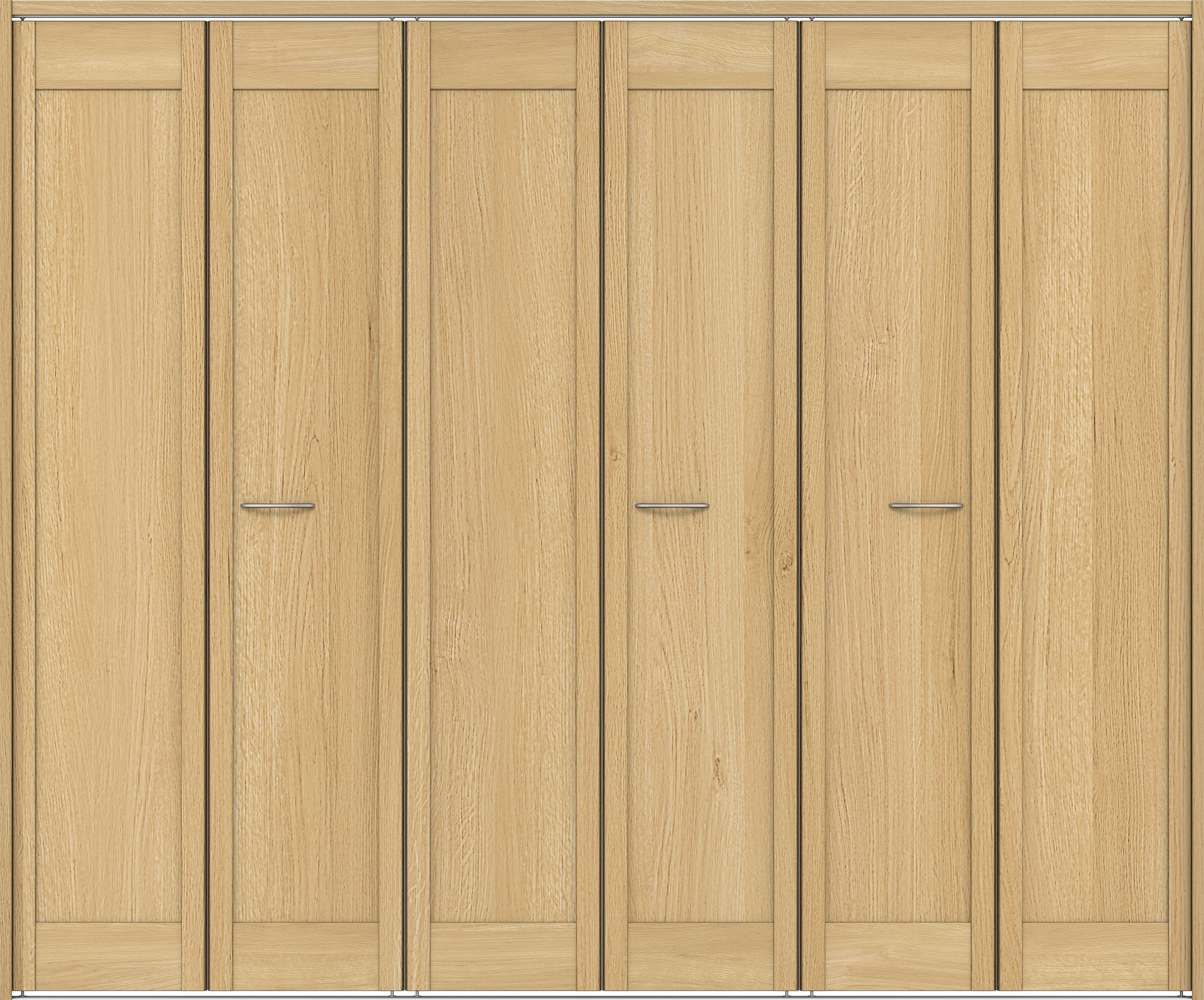 クローク収納　イエリア　折戸ユニット　カマチタイプ　ウッド扉　下レール付三方枠（固定枠）　セット　２４５０幅（９尺間口）　２０３５高　〈ライトオーカー柄〉　ハンドルラウンド型〈Ｔシルバー色〉