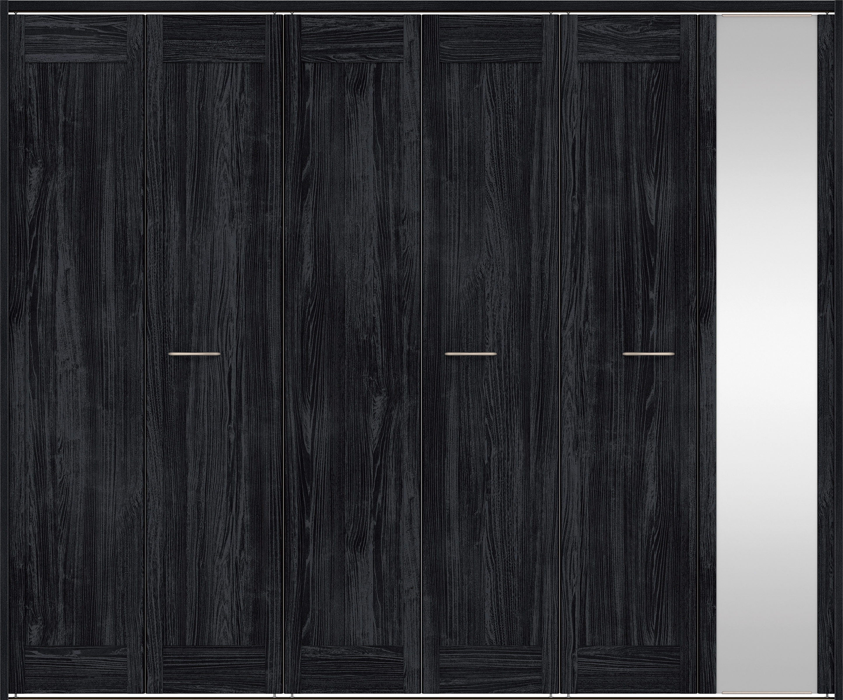 クローク収納　イエリア　折戸ユニット　カマチタイプ　ミラー扉　下レール付三方枠（固定枠）　セット　２４５０幅（９尺間口）　２０３５高　〈モスブラック柄〉　ハンドルラウンド型〈Ｔシルバー色〉