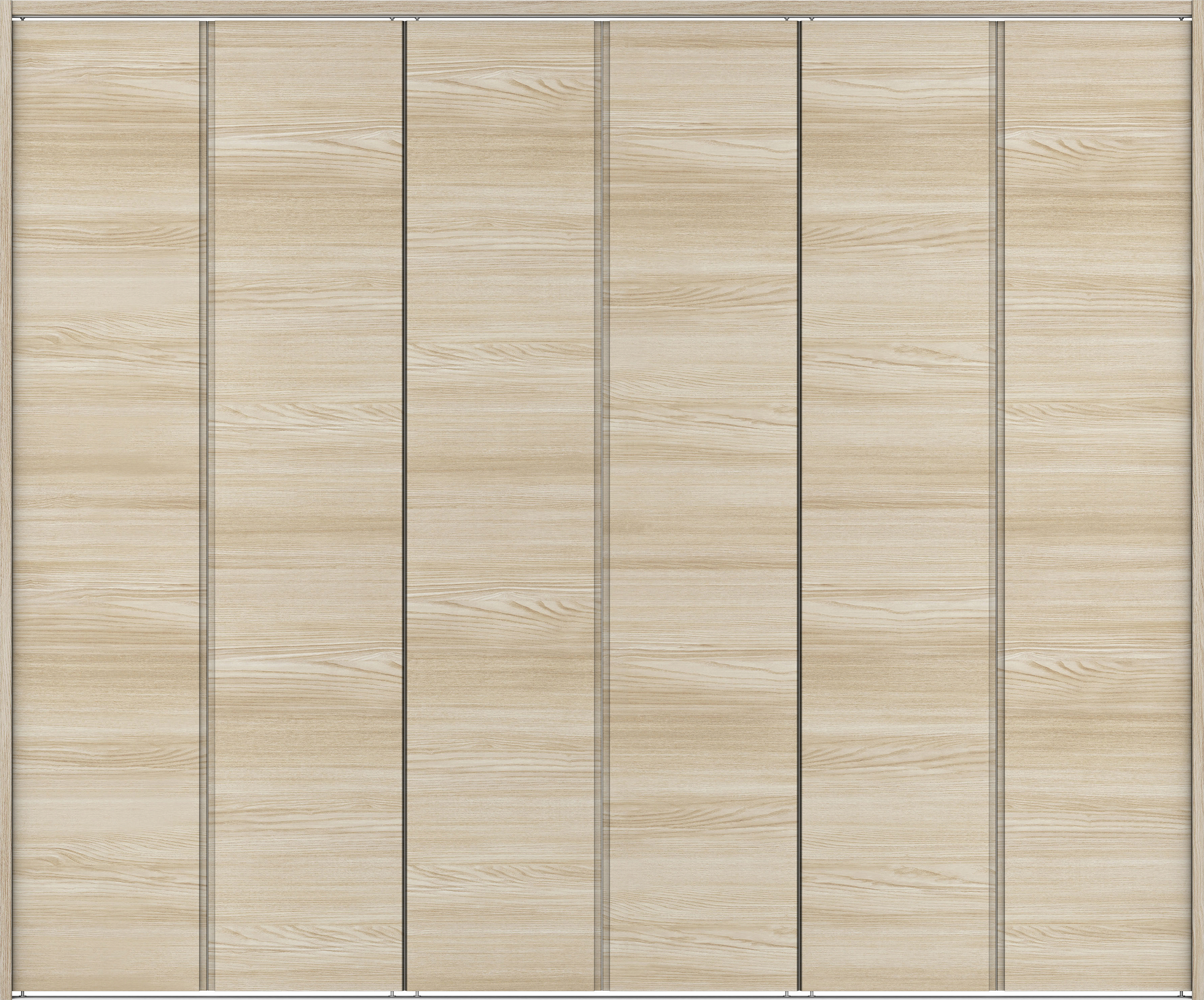 クローク収納　イエリア　折戸ユニット　ハンドルレス横木目タイプ　ウッド扉　下レール付三方枠（固定枠）　セット　２４５０幅（９尺間口）　２０３５高　〈ソフトグレージュ柄〉　ハンドルレス