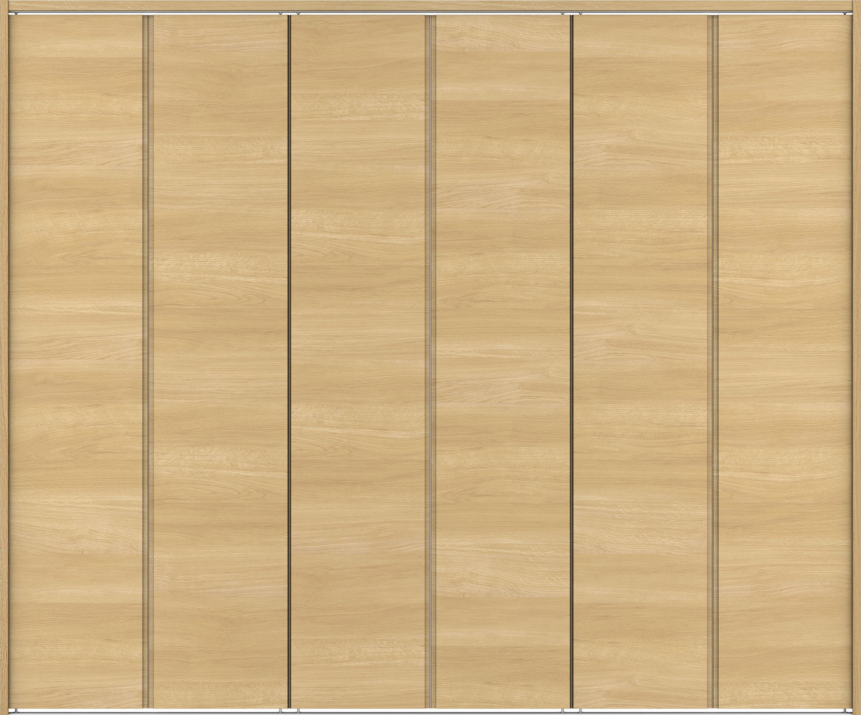 クローク収納　イエリア　折戸ユニット　ハンドルレス横木目タイプ　ウッド扉　下レール付三方枠（固定枠）　セット　２４５０幅（９尺間口）　２０３５高　〈ライトオーカー柄〉　ハンドルレス