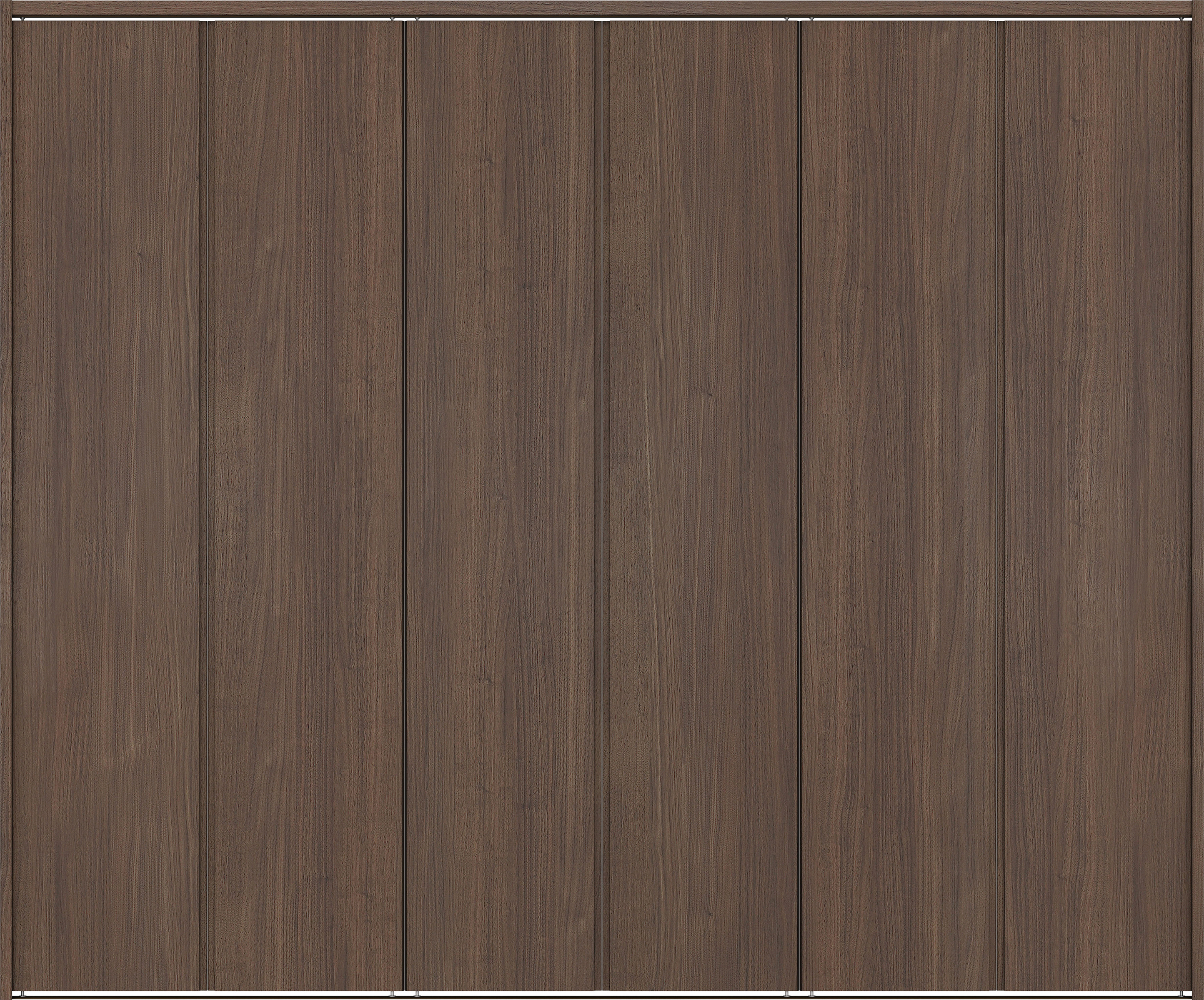 クローク収納　イエリア　折戸ユニット　ハンドルレス縦木目タイプ　ウッド扉　下レール付三方枠（固定枠）　セット　２４５０幅（９尺間口）　２０３５高　〈ダルブラウン柄〉　ハンドルレス
