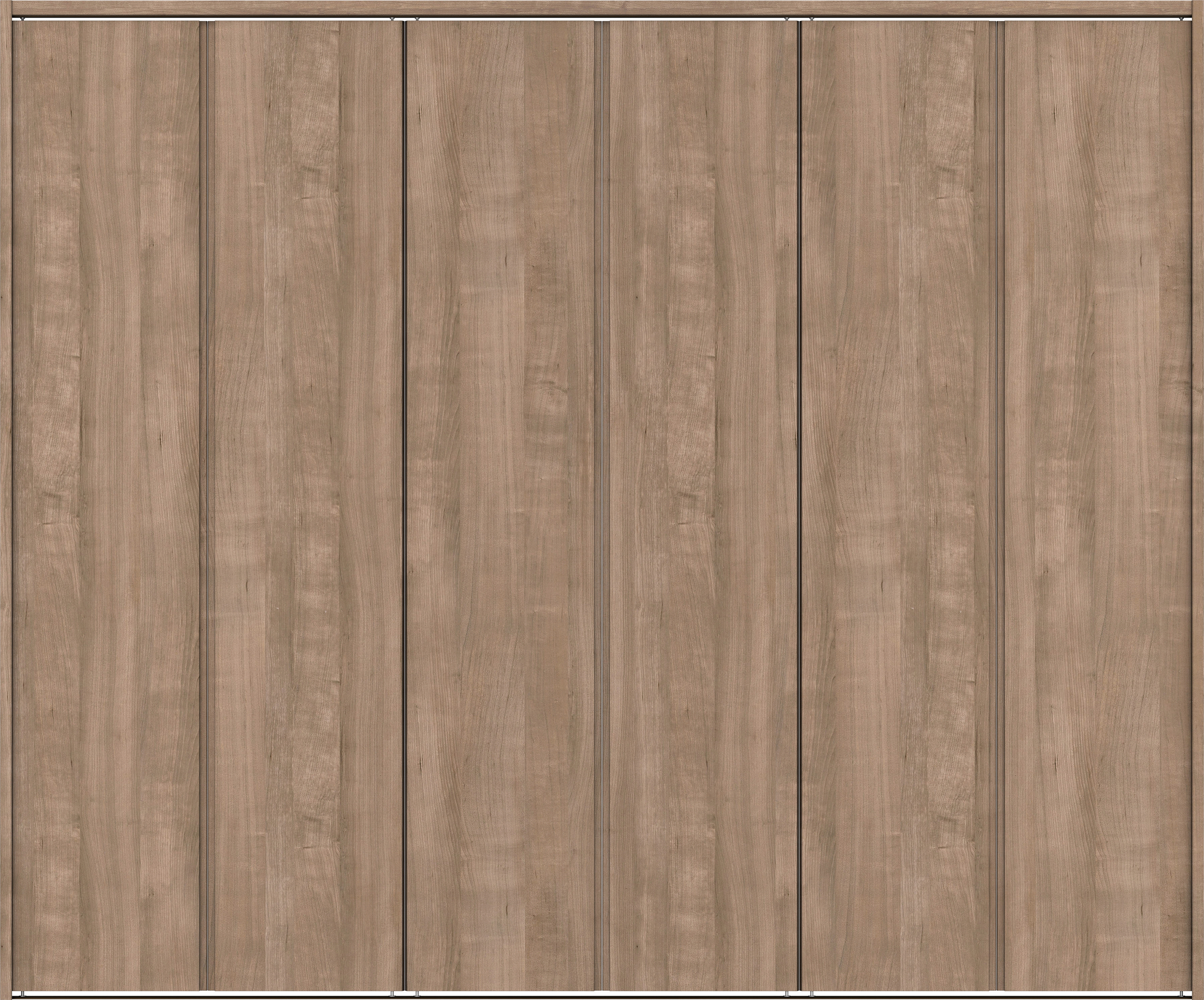 クローク収納　イエリア　折戸ユニット　ハンドルレス縦木目タイプ　ウッド扉　下レール付三方枠（固定枠）　セット　２４５０幅（９尺間口）　２０３５高　〈トープグレー柄〉　ハンドルレス