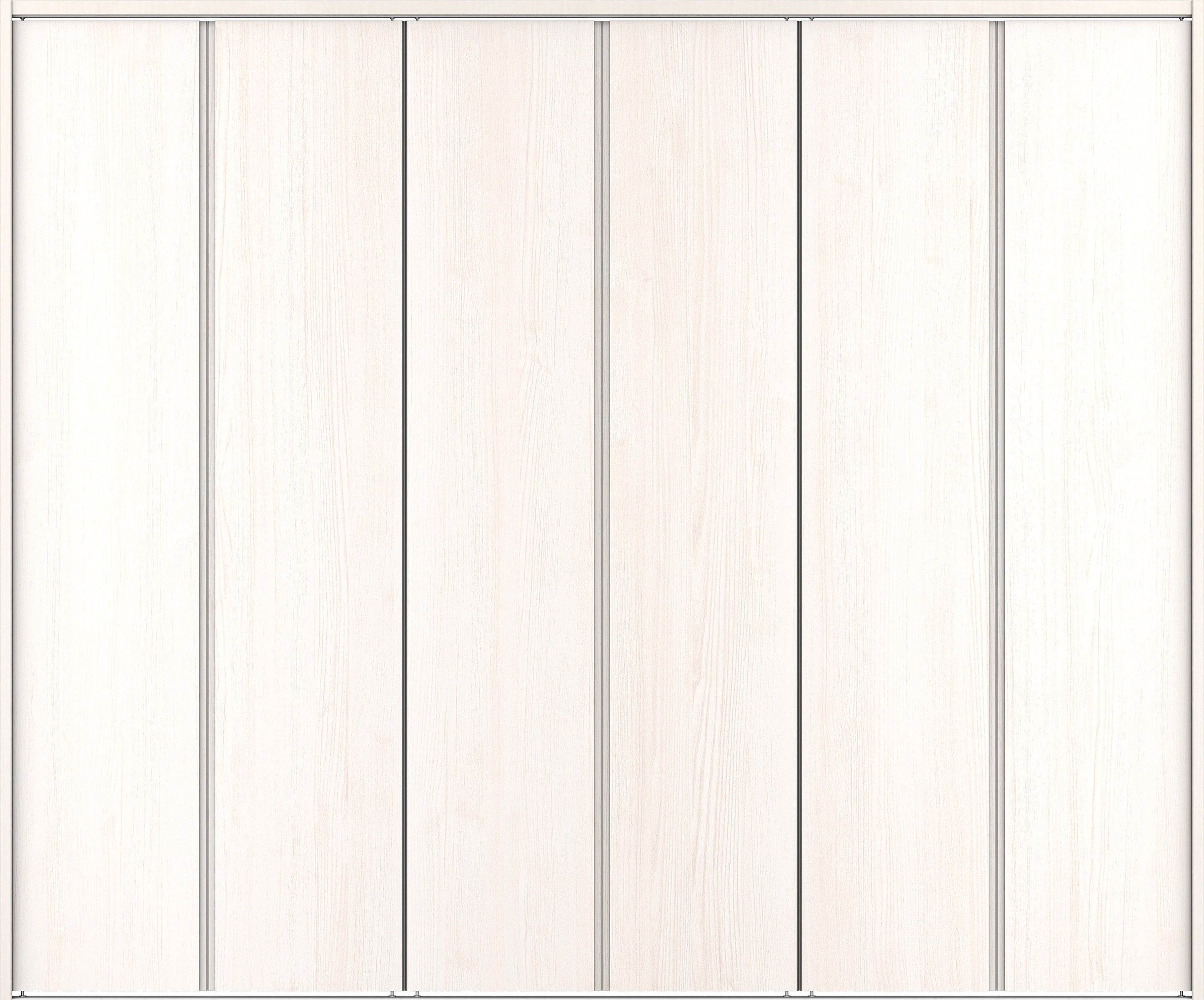 クローク収納　イエリア　折戸ユニット　ハンドルレス縦木目タイプ　ウッド扉　下レール付三方枠（固定枠）　セット　２４５０幅（９尺間口）　２０３５高　〈ネオホワイト柄〉　ハンドルレス