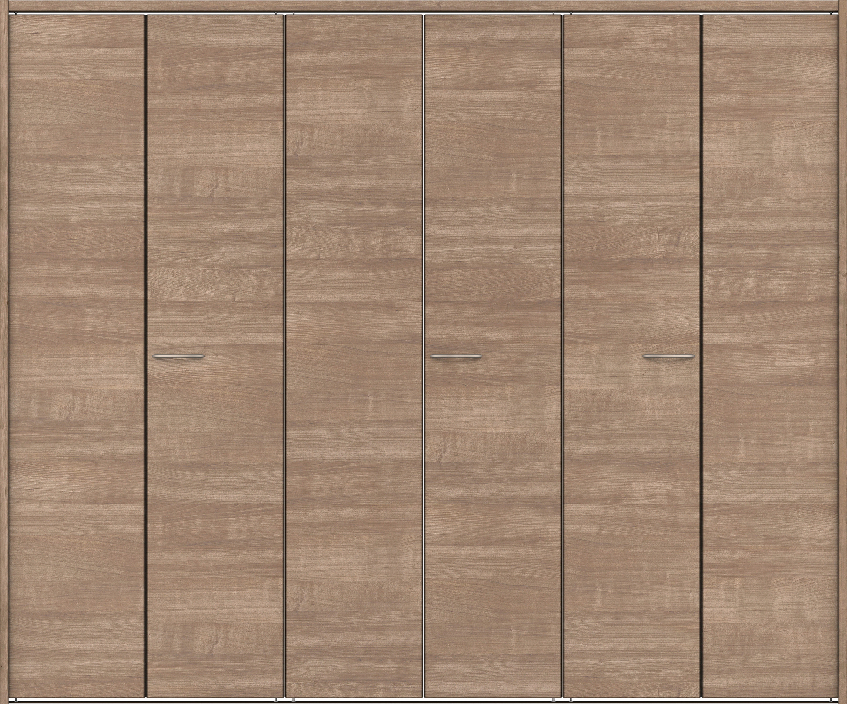 クローク収納　イエリア　折戸ユニット　フラット横木目タイプ　ウッド扉　下レール付三方枠（固定枠）　セット　２４５０幅（９尺間口）　２０３５高　〈トープグレー柄〉　ハンドルラウンド型〈Ｔシルバー色〉