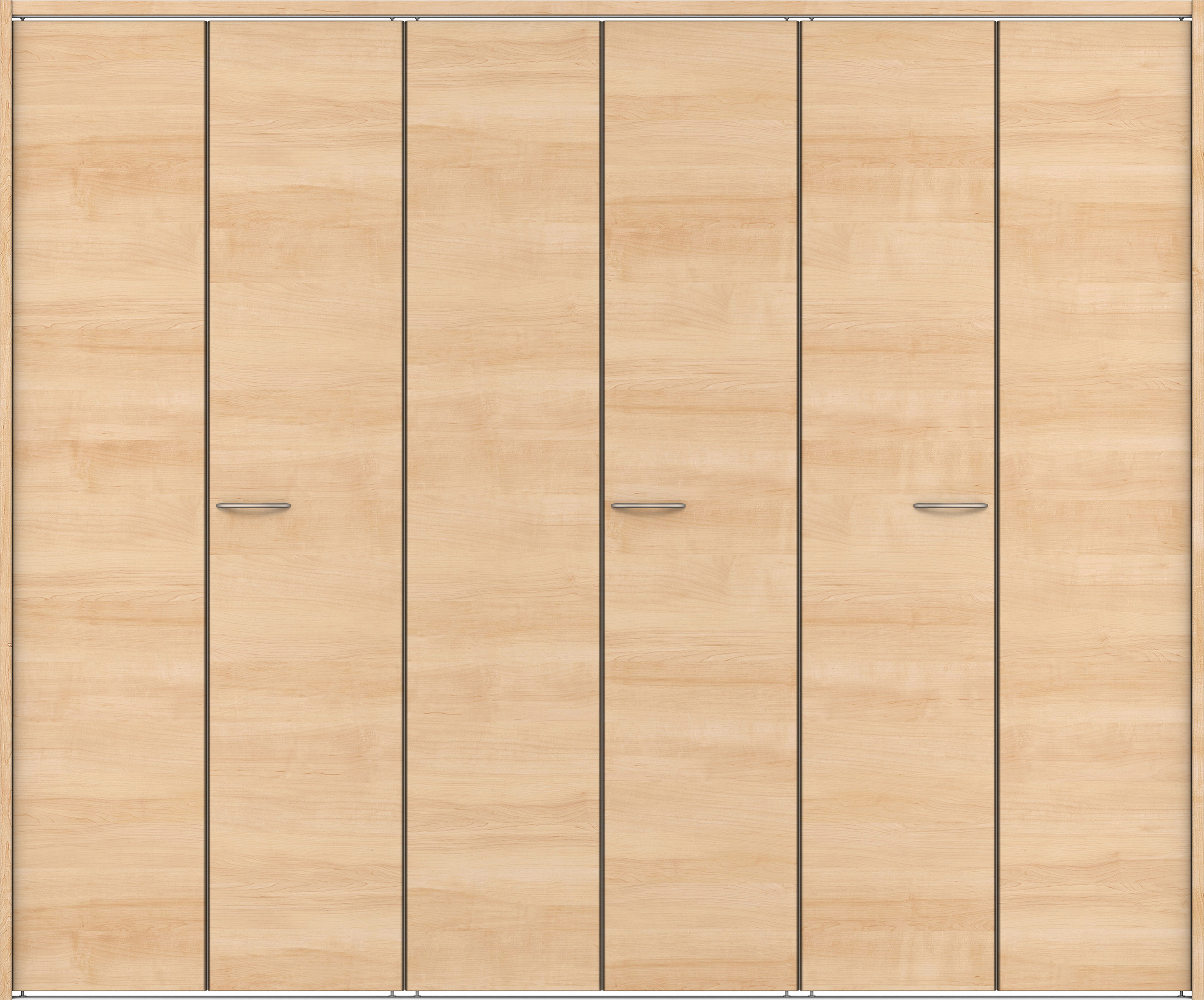 クローク収納　イエリア　折戸ユニット　フラット横木目タイプ　ウッド扉　下レール付三方枠（固定枠）　セット　２４５０幅（９尺間口）　２０３５高　〈ミルベージュ柄〉　ハンドルラウンド型〈Ｔシルバー色〉