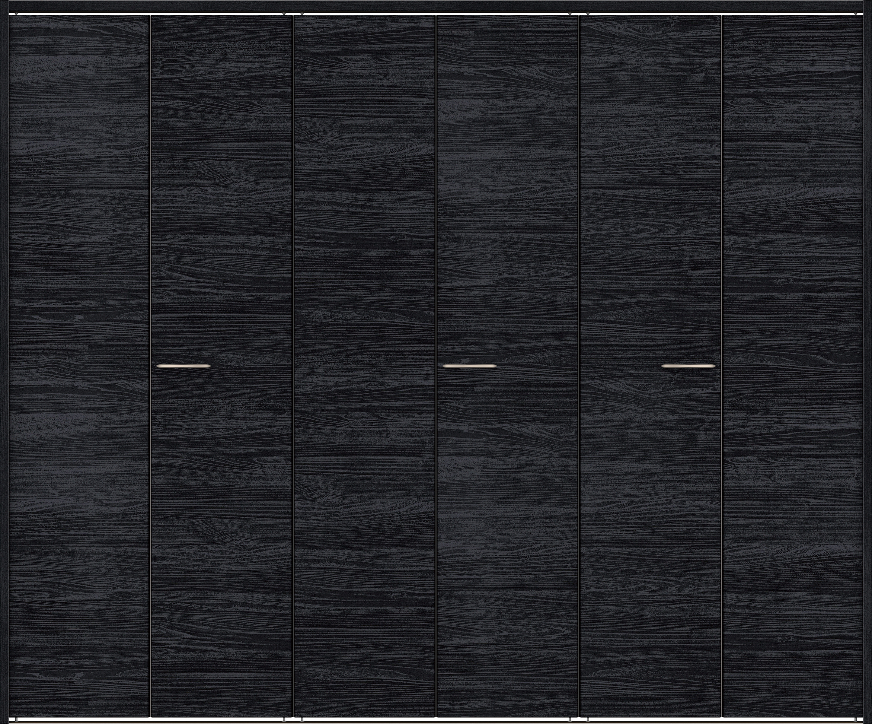 クローク収納　イエリア　折戸ユニット　フラット横木目タイプ　ウッド扉　下レール付三方枠（固定枠）　セット　２４５０幅（９尺間口）　２０３５高　〈モスブラック柄〉　ハンドルラウンド型〈Ｔシルバー色〉