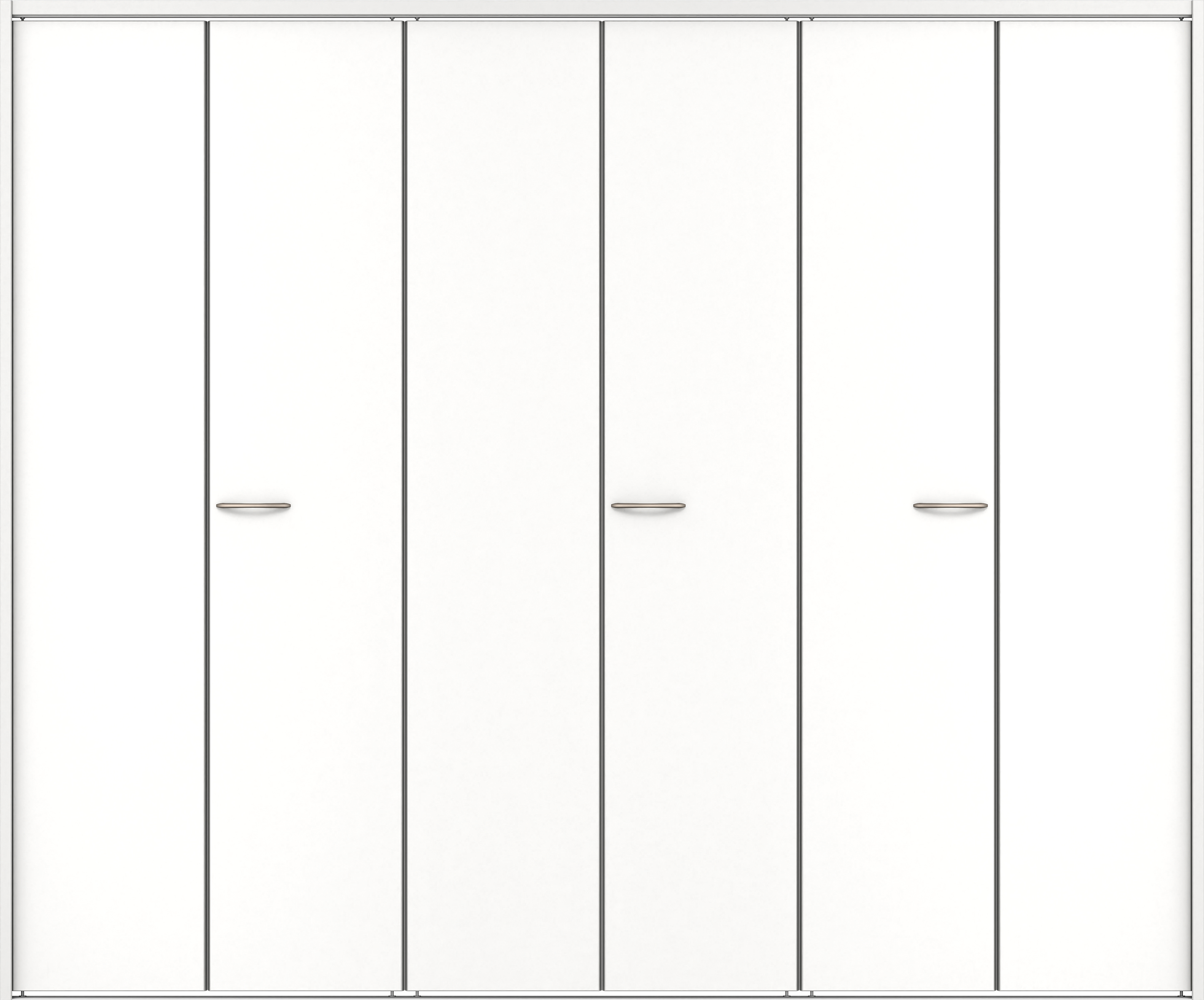 クローク収納　イエリア　折戸ユニット　フラット縦木目　ウッド扉　下レール付三方枠（固定枠）　セット　２４５０幅（９尺間口）　２０３５高　〈パウダーホワイト柄〉　ハンドルラウンド型〈Ｔシルバー色〉