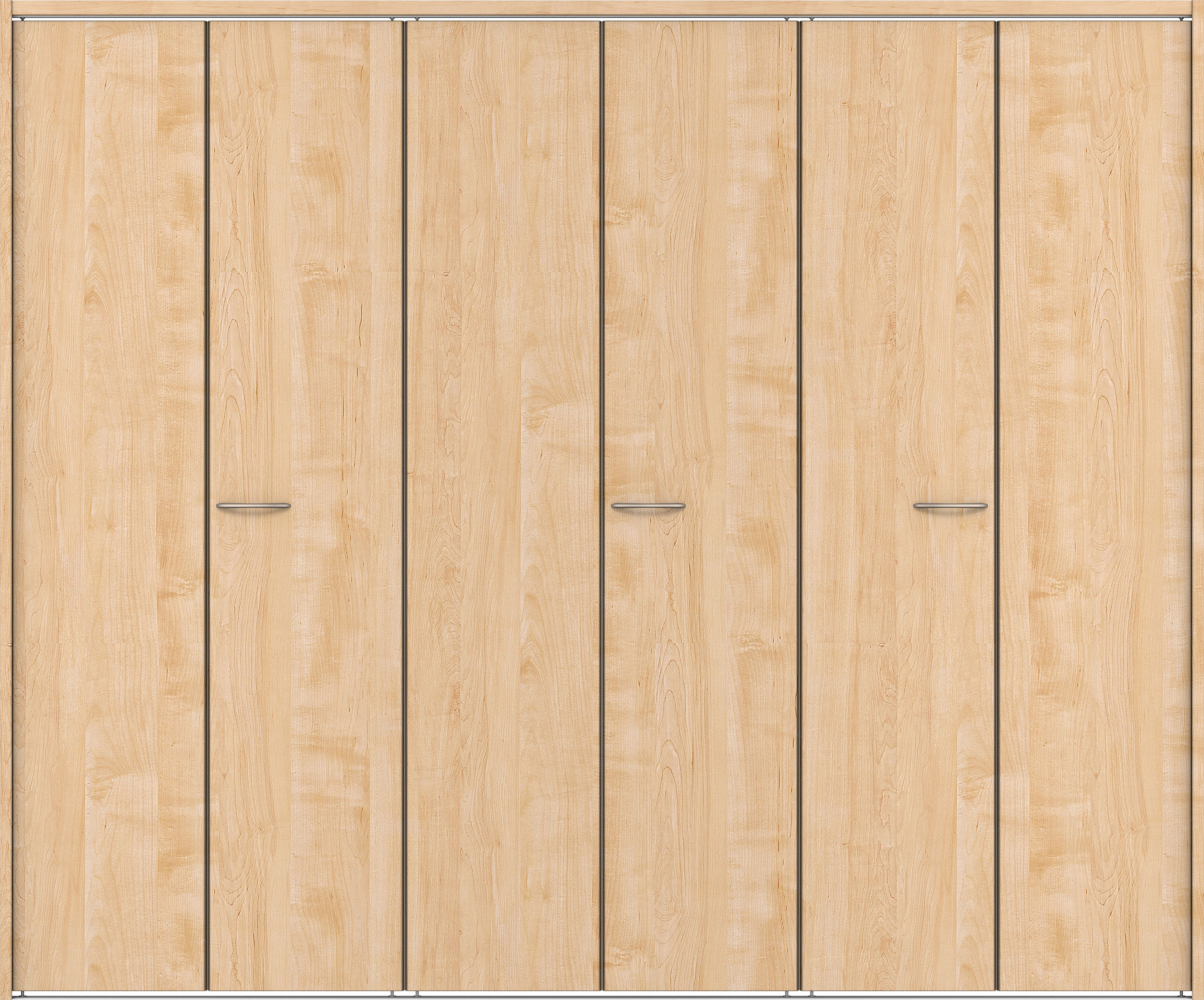 クローク収納　イエリア　折戸ユニット　フラット縦木目タイプ　ウッド扉　下レール付三方枠（固定枠）　セット　２４５０幅（９尺間口）　２０３５高　〈ミルベージュ柄〉　ハンドルラウンド型〈Ｔシルバー色〉