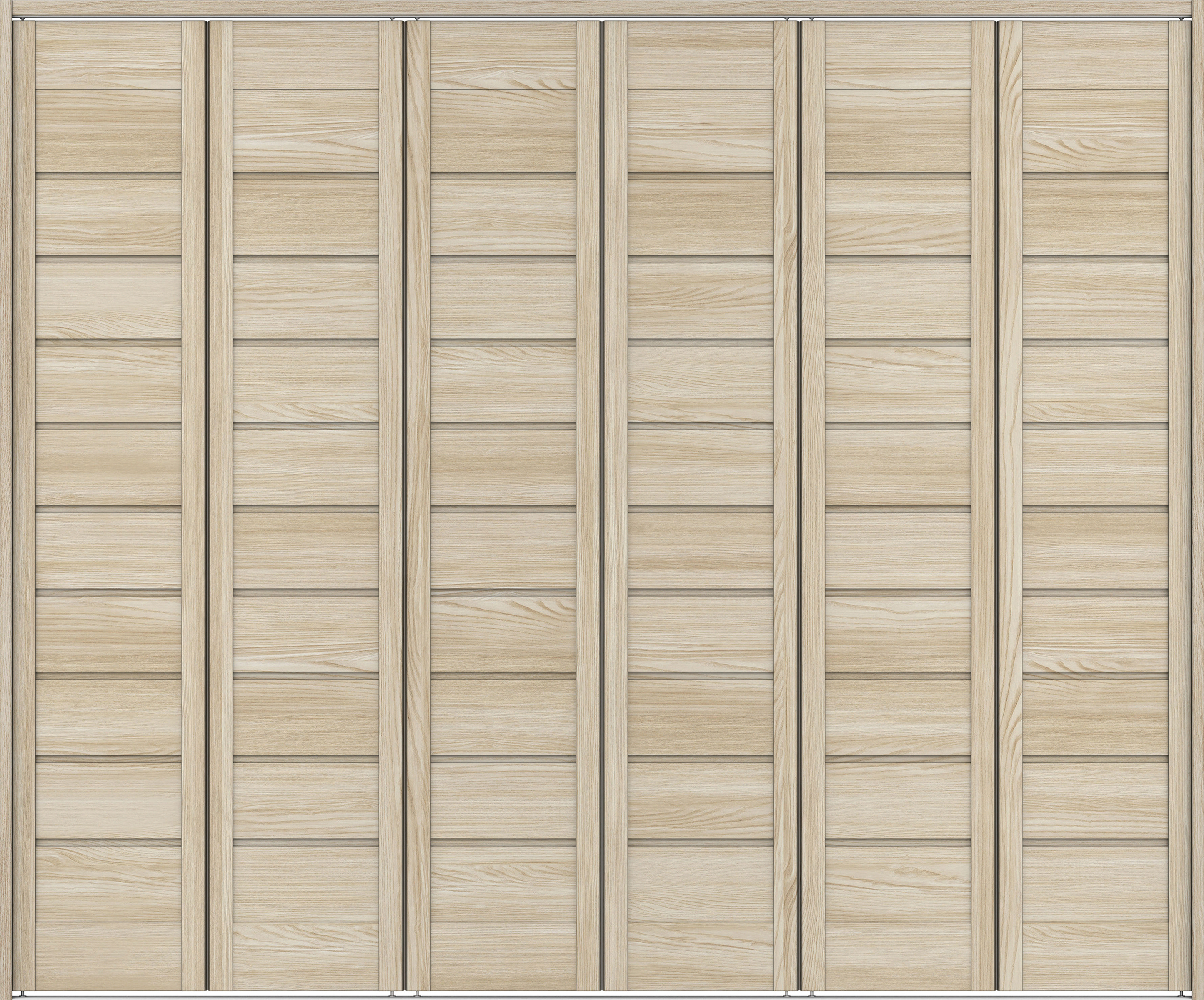 クローク収納　イエリア　折戸ユニット　通気タイプ　ウッド扉　下レール付三方枠（固定枠）　セット　２４５０幅（９尺間口）　２０３５高　〈ソフトグレージュ柄〉　ハンドルレス