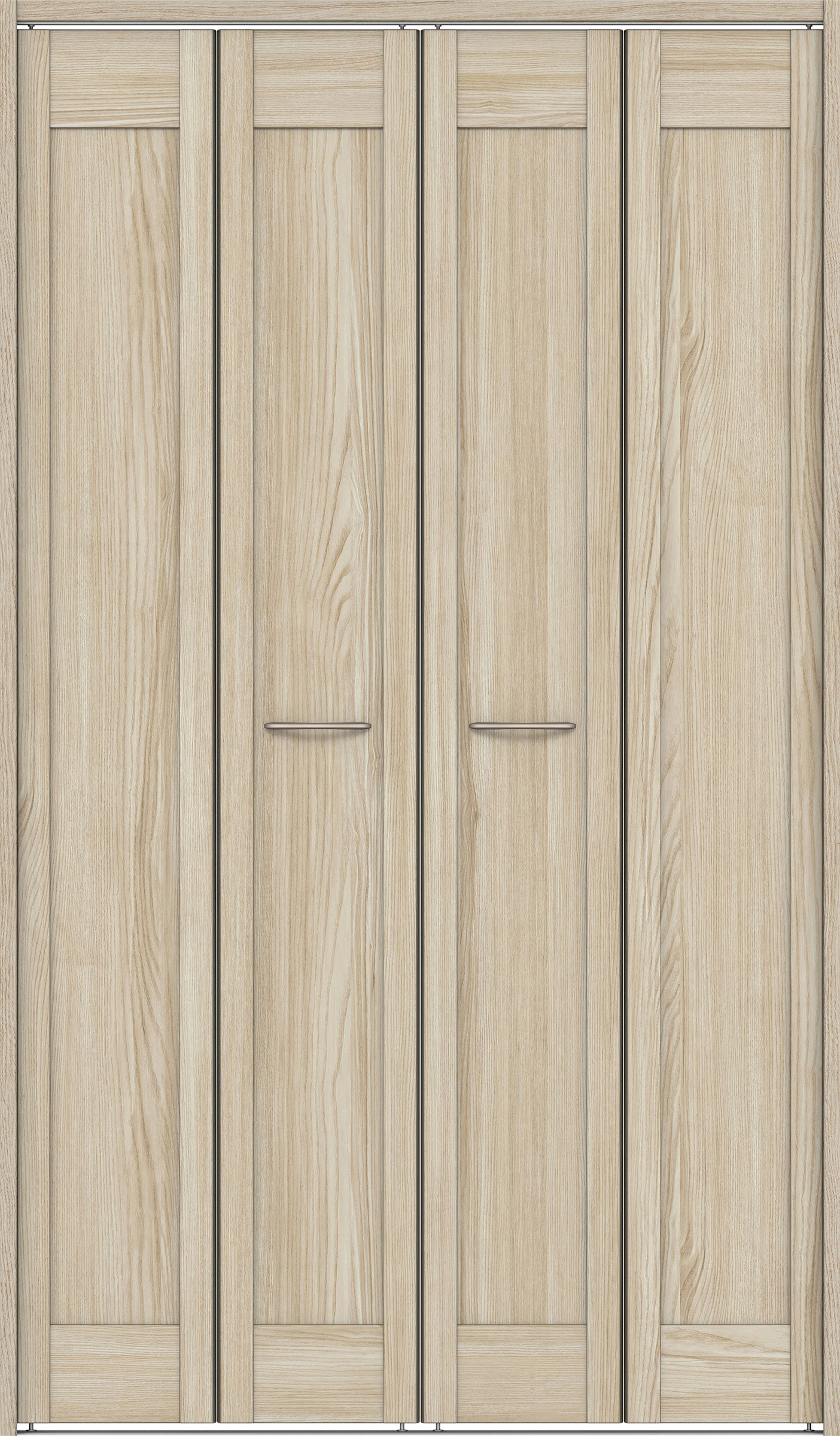 クローク収納　イエリア　折戸ユニット　カマチタイプ　ウッド扉　下レール付三方枠（固定枠）　セット　１１９０幅（４．５尺間口）　２０３５高　〈ソフトグレージュ柄〉　ハンドルラウンド型〈Ｔシルバー色〉