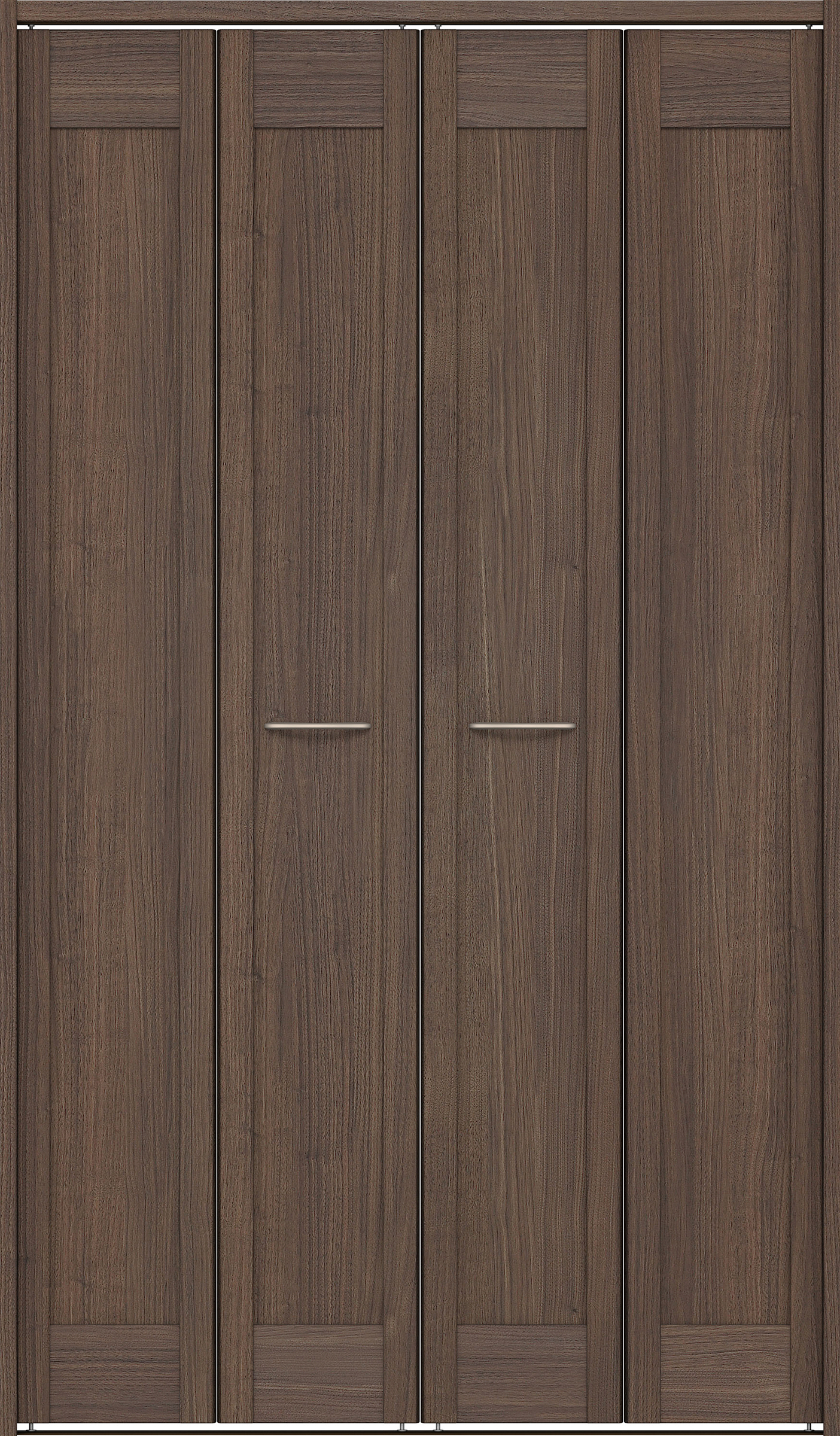 クローク収納　イエリア　折戸ユニット　カマチタイプ　ウッド扉　下レール付三方枠（固定枠）　セット　１１９０幅（４．５尺間口）　２０３５高　〈ダルブラウン柄〉　ハンドルラウンド型〈Ｔシルバー色〉