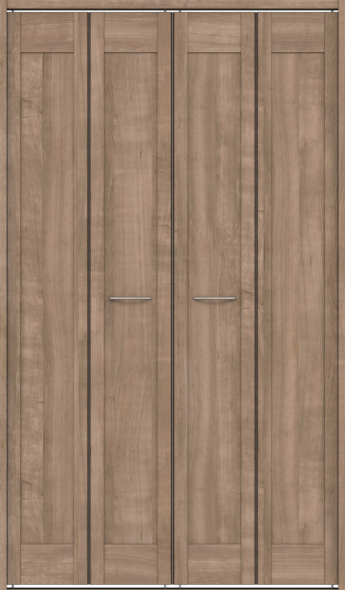 クローク収納　イエリア　折戸ユニット　カマチタイプ　ウッド扉　下レール付三方枠（固定枠）　セット　１１９０幅（４．５尺間口）　２０３５高　〈トープグレー柄〉　ハンドルラウンド型〈Ｔシルバー色〉