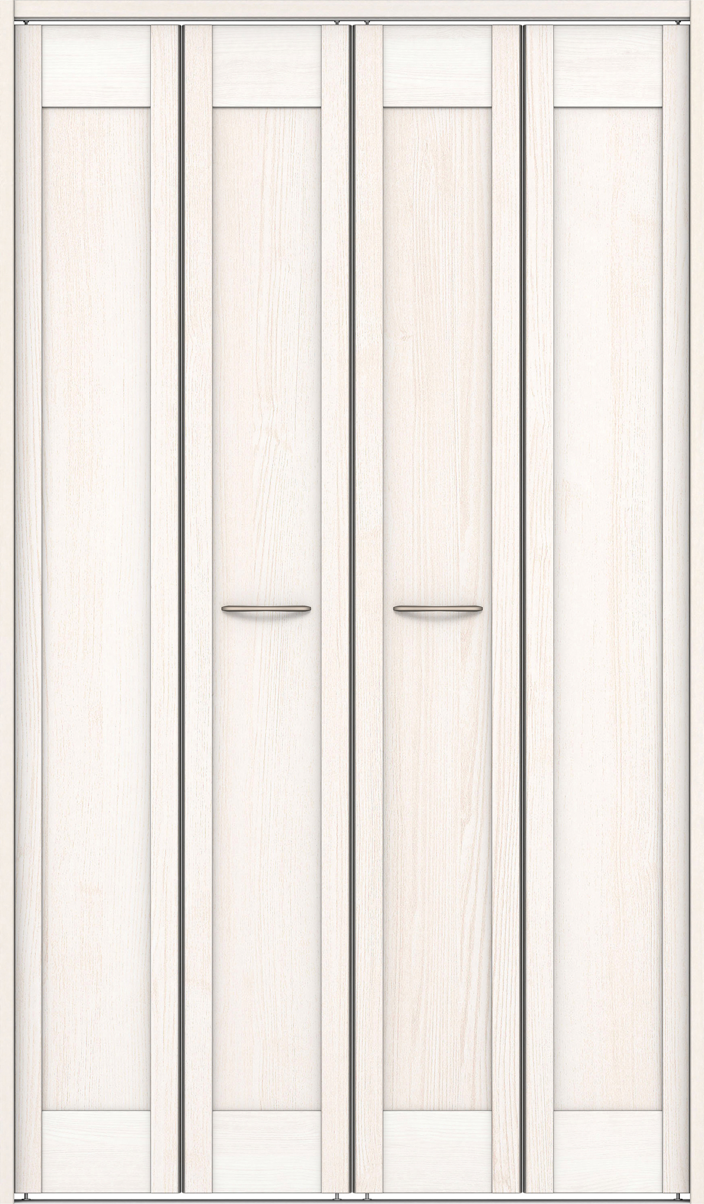 クローク収納　イエリア　折戸ユニット　カマチタイプ　ウッド扉　下レール付三方枠（固定枠）　セット　１１９０幅（４．５尺間口）　２０３５高　〈ネオホワイト柄〉　ハンドルラウンド型〈Ｔシルバー色〉