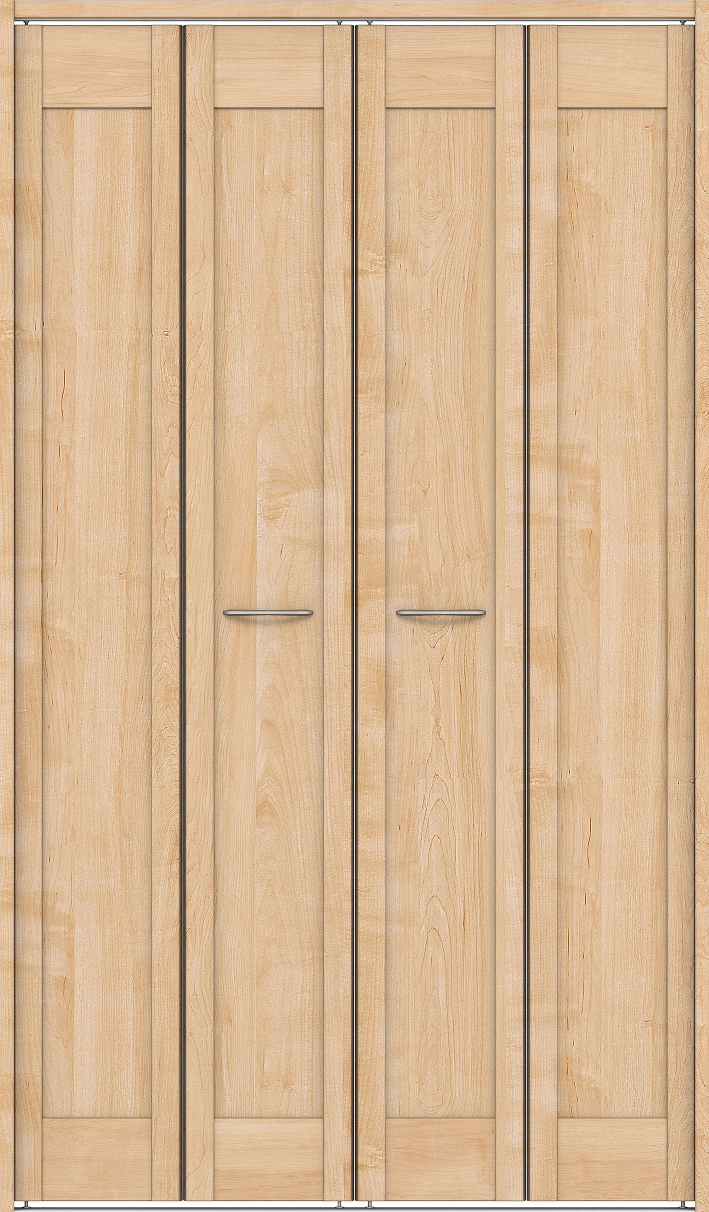 クローク収納　イエリア　折戸ユニット　カマチタイプ　ウッド扉　下レール付三方枠（固定枠）　セット　１１９０幅（４．５尺間口）　２０３５高　〈ミルベージュ柄〉　ハンドルラウンド型〈Ｔシルバー色〉