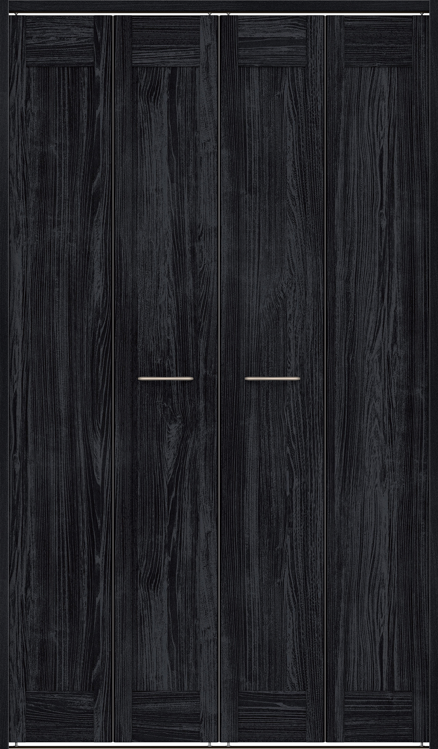 クローク収納　イエリア　折戸ユニット　カマチタイプ　ウッド扉　下レール付三方枠（固定枠）　セット　１１９０幅（４．５尺間口）　２０３５高　〈モスブラック柄〉　ハンドルラウンド型〈Ｔシルバー色〉