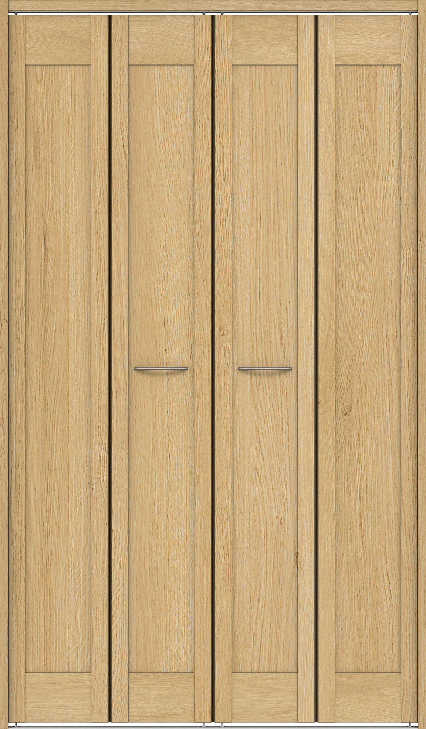 クローク収納　イエリア　折戸ユニット　カマチタイプ　ウッド扉　下レール付三方枠（固定枠）　セット　１１９０幅（４．５尺間口）　２０３５高　〈ライトオーカー柄〉　ハンドルラウンド型〈Ｔシルバー色〉