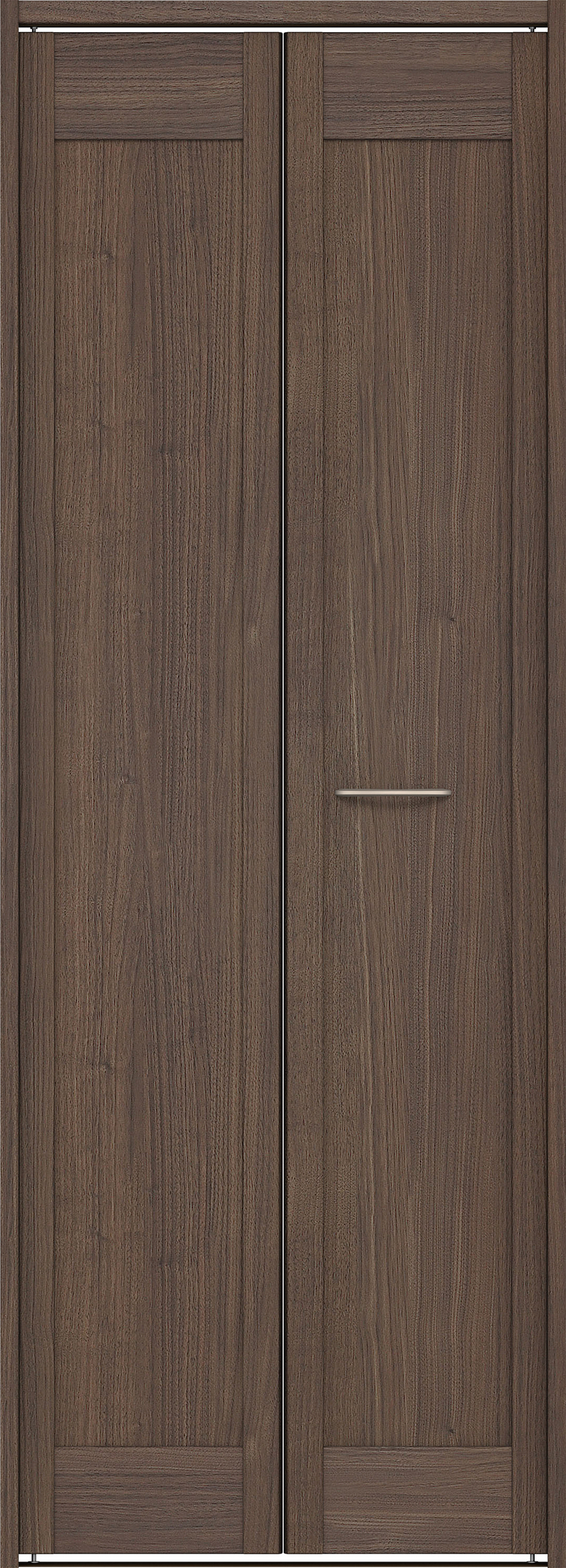 クローク収納　イエリア　折戸ユニット　カマチタイプ　ウッド扉　下レール付三方枠（固定枠）　セット　７３５幅（３尺間口）　２０３５高　〈ダルブラウン柄〉　ハンドルラウンド型〈Ｔシルバー色〉