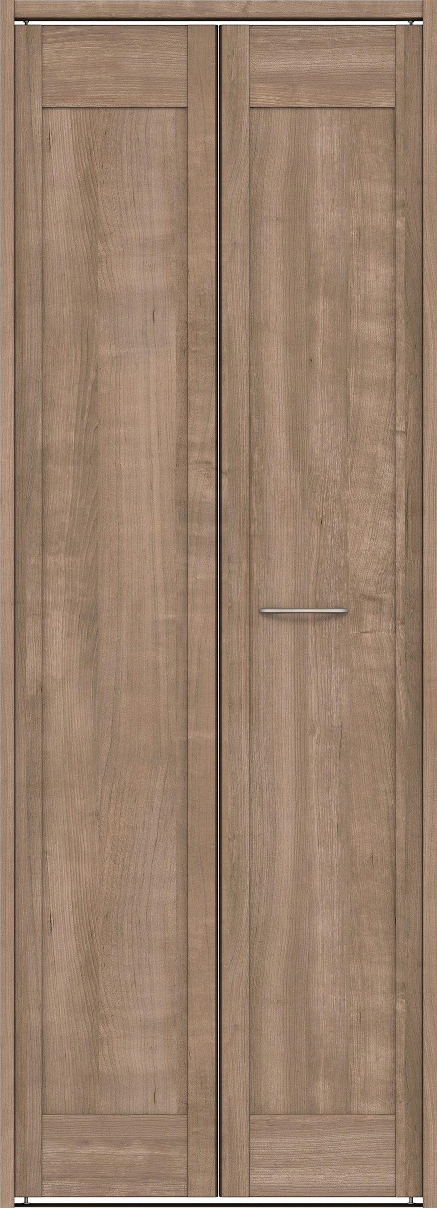 クローク収納　イエリア　折戸ユニット　カマチタイプ　ウッド扉　下レール付三方枠（固定枠）　セット　７３５幅（３尺間口）　２０３５高　〈トープグレー柄〉　ハンドルラウンド型〈Ｔシルバー色〉