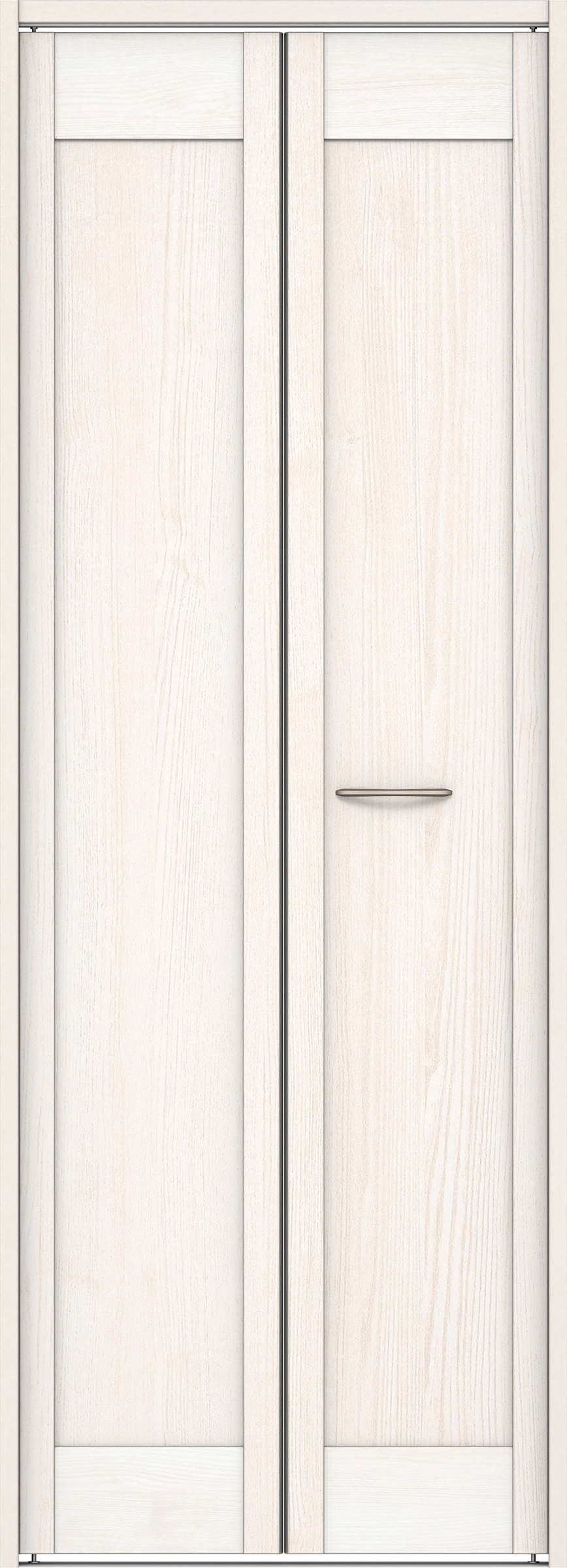 クローク収納　イエリア　折戸ユニット　カマチタイプ　ウッド扉　下レール付三方枠（固定枠）　セット　７３５幅（３尺間口）　２０３５高　〈ネオホワイト柄〉　ハンドルラウンド型〈Ｔシルバー色〉