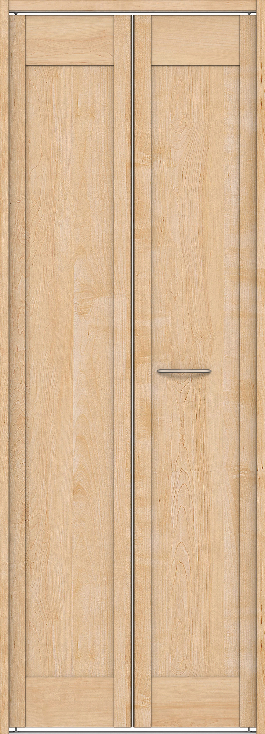 クローク収納　イエリア　折戸ユニット　カマチタイプ　ウッド扉　下レール付三方枠（固定枠）　セット　７３５幅（３尺間口）　２０３５高　〈ミルベージュ柄〉　ハンドルラウンド型〈Ｔシルバー色〉