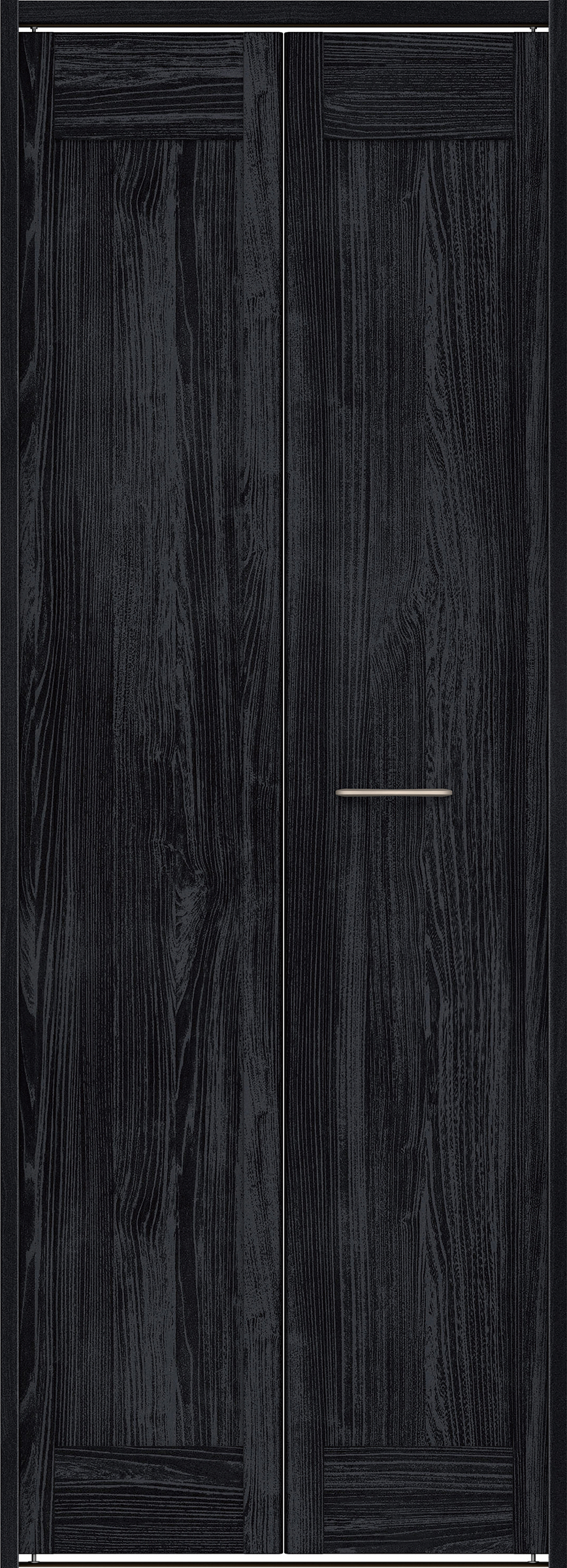 クローク収納　イエリア　折戸ユニット　カマチタイプ　ウッド扉　下レール付三方枠（固定枠）　セット　７３５幅（３尺間口）　２０３５高　〈モスブラック柄〉　ハンドルラウンド型〈Ｔシルバー色〉