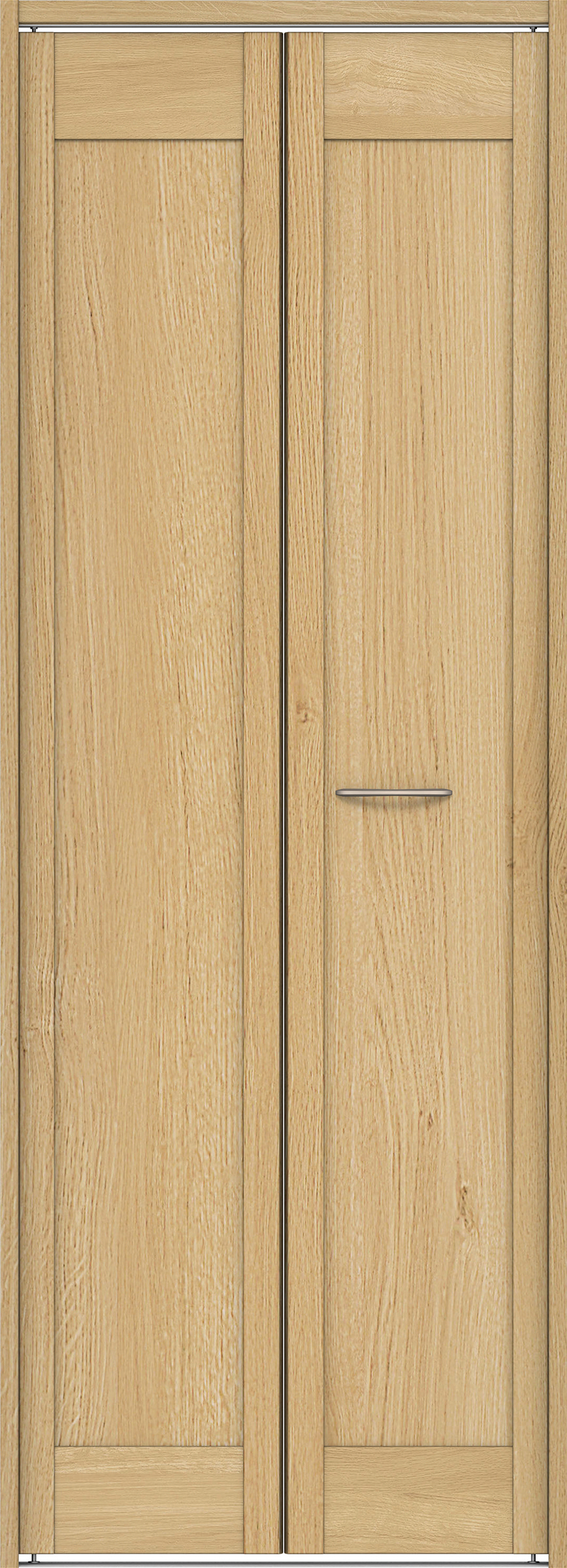 クローク収納　イエリア　折戸ユニット　カマチタイプ　ウッド扉　下レール付三方枠（固定枠）　セット　７３５幅（３尺間口）　２０３５高　〈ライトオーカー柄〉　ハンドルラウンド型〈Ｔシルバー色〉