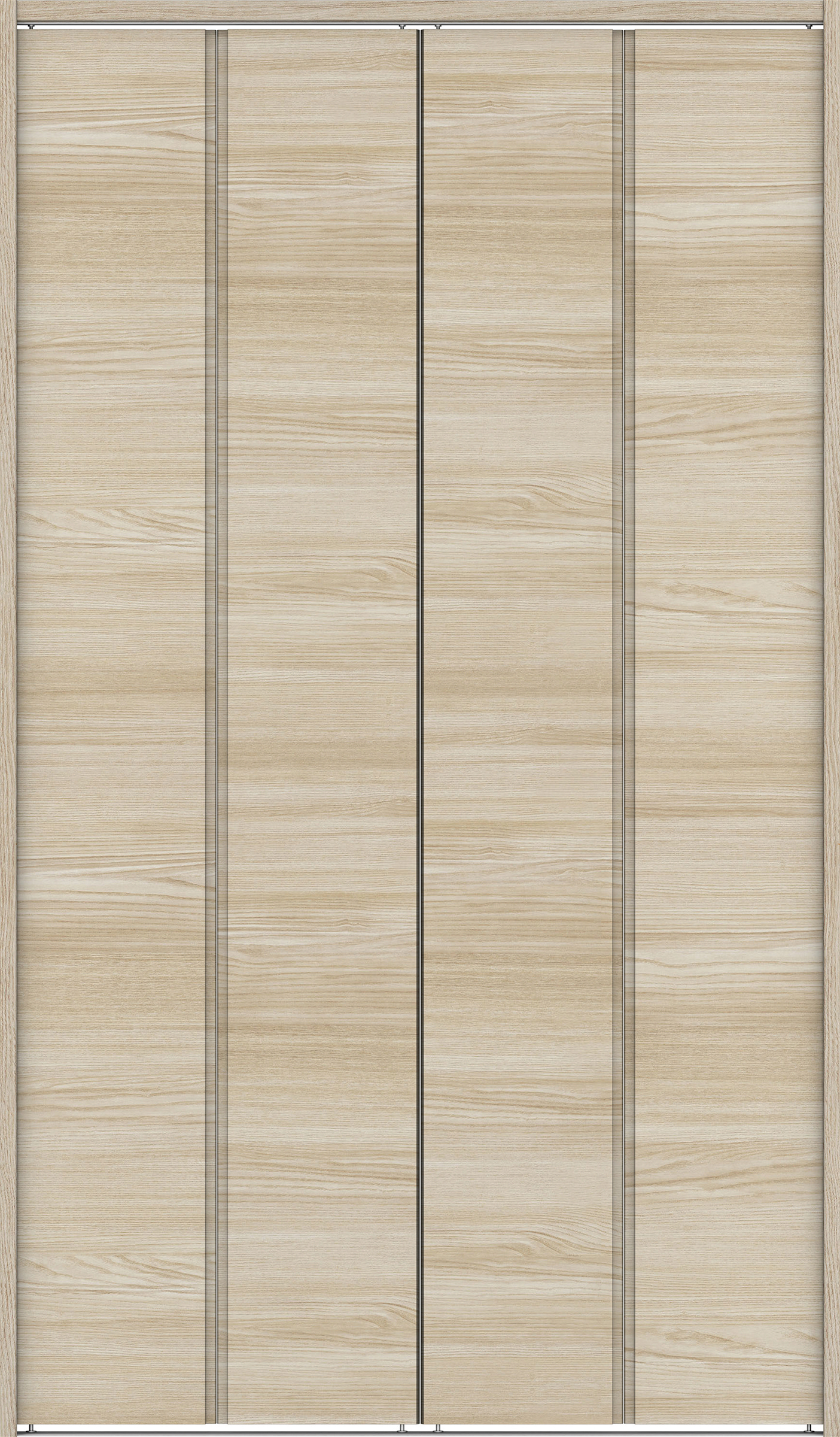 クローク収納　イエリア　折戸ユニット　ハンドルレス横木目タイプ　ウッド扉　下レール付三方枠（固定枠）　セット　１３２０幅（１．５Ｍ間口）　２０３５高　〈ソフトグレージュ柄〉　ハンドルレス