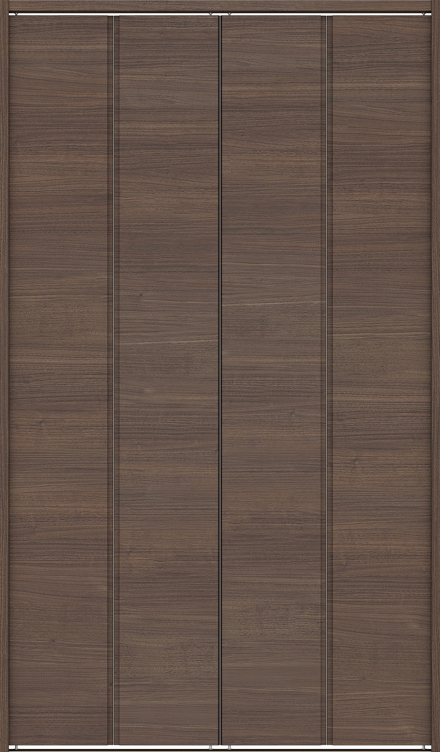 クローク収納　イエリア　折戸ユニット　ハンドルレス横木目タイプ　ウッド扉　下レール付三方枠（固定枠）　セット　１３２０幅（１．５Ｍ間口）　２０３５高　〈ダルブラウン柄〉　ハンドルレス