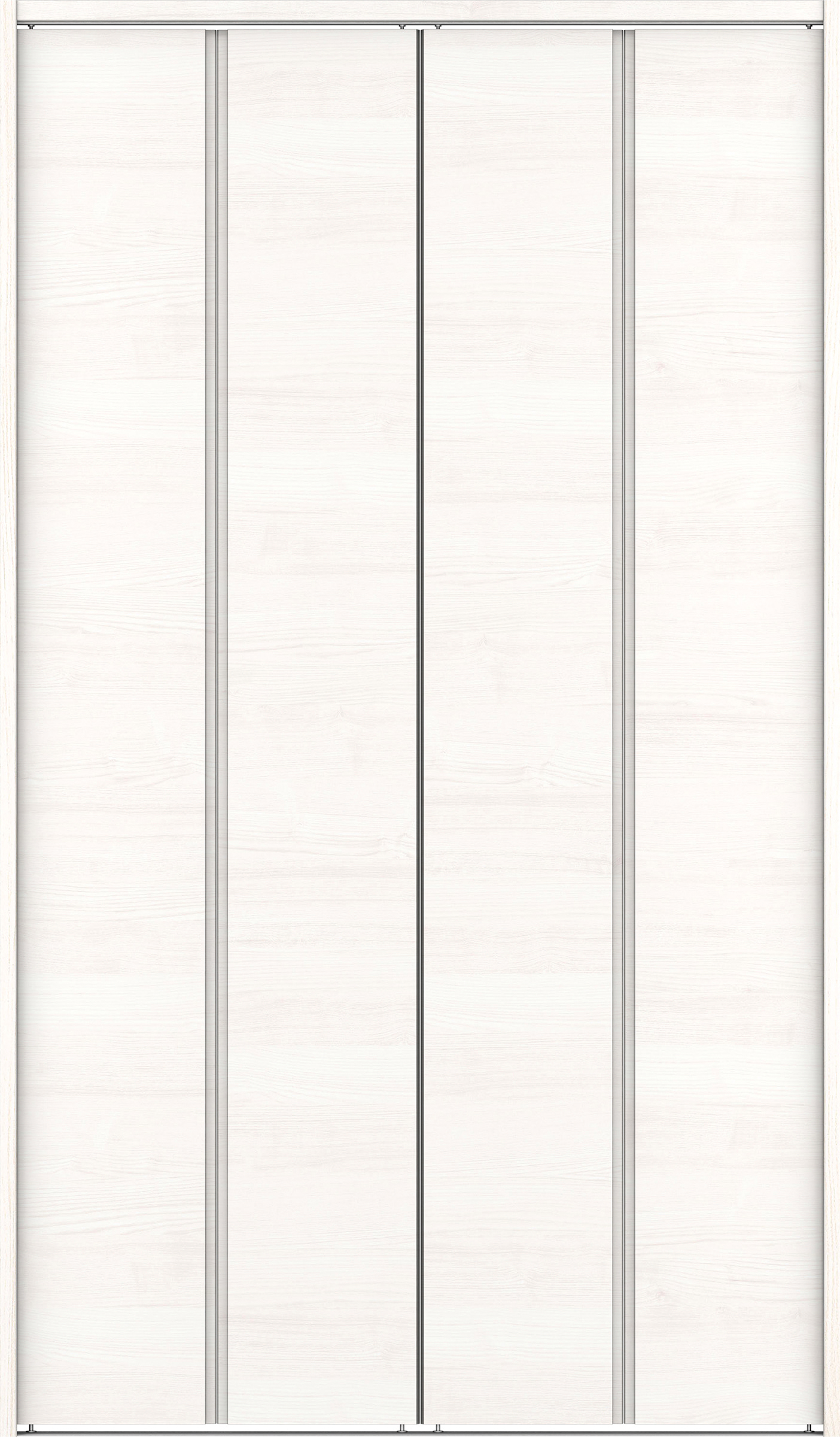 クローク収納　イエリア　折戸ユニット　ハンドルレス横木目タイプ　ウッド扉　下レール付三方枠（固定枠）　セット　１３２０幅（１．５Ｍ間口）　２０３５高　〈ネオホワイト柄〉　ハンドルレス