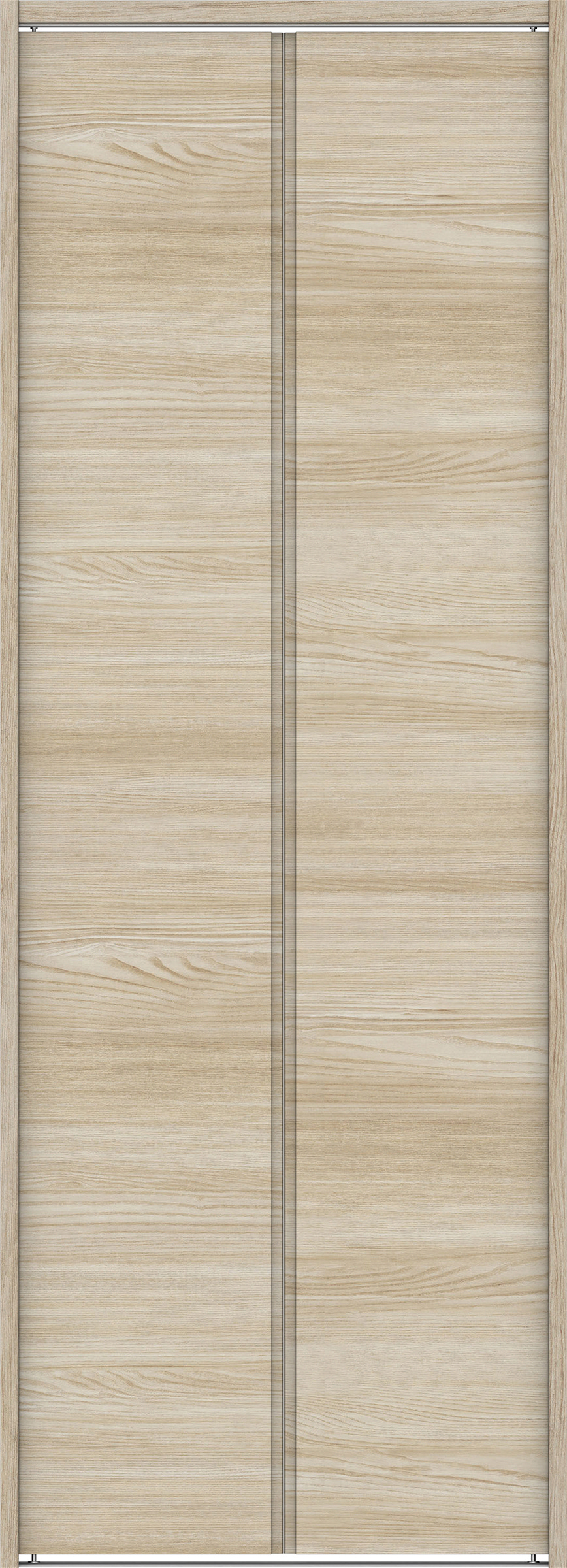 クローク収納　イエリア　折戸ユニット　ハンドルレス横木目タイプ　ウッド扉　下レール付三方枠（固定枠）　セット　７３５幅（３尺間口）　２０３５高　〈ソフトグレージュ柄〉　ハンドルレス