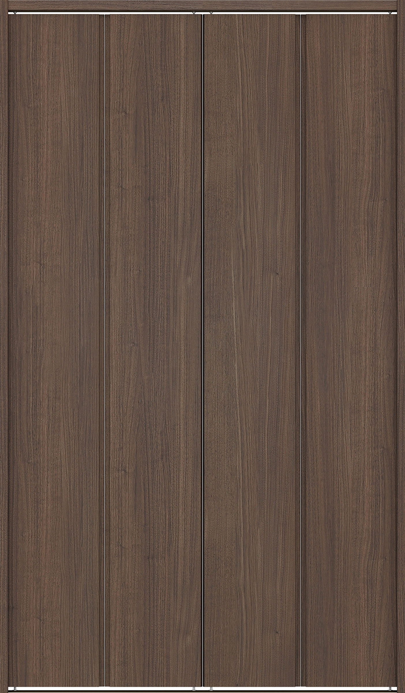 クローク収納　イエリア　折戸ユニット　ハンドルレス縦木目タイプ　ウッド扉　下レール付三方枠（固定枠）　セット　１３２０幅（１．５Ｍ間口）　２０３５高　〈ダルブラウン柄〉　ハンドルレス