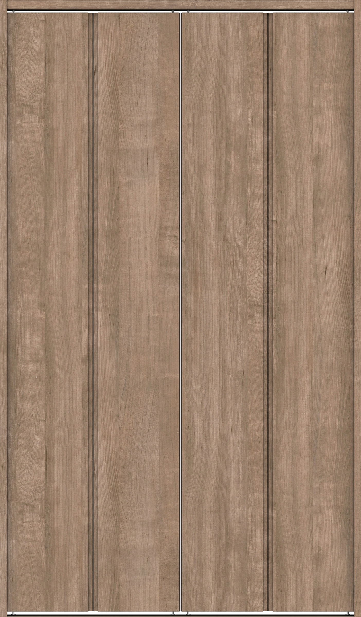 クローク収納　イエリア　折戸ユニット　ハンドルレス縦木目タイプ　ウッド扉　下レール付三方枠（固定枠）　セット　１３２０幅（１．５Ｍ間口）　２０３５高　〈トープグレー柄〉　ハンドルレス