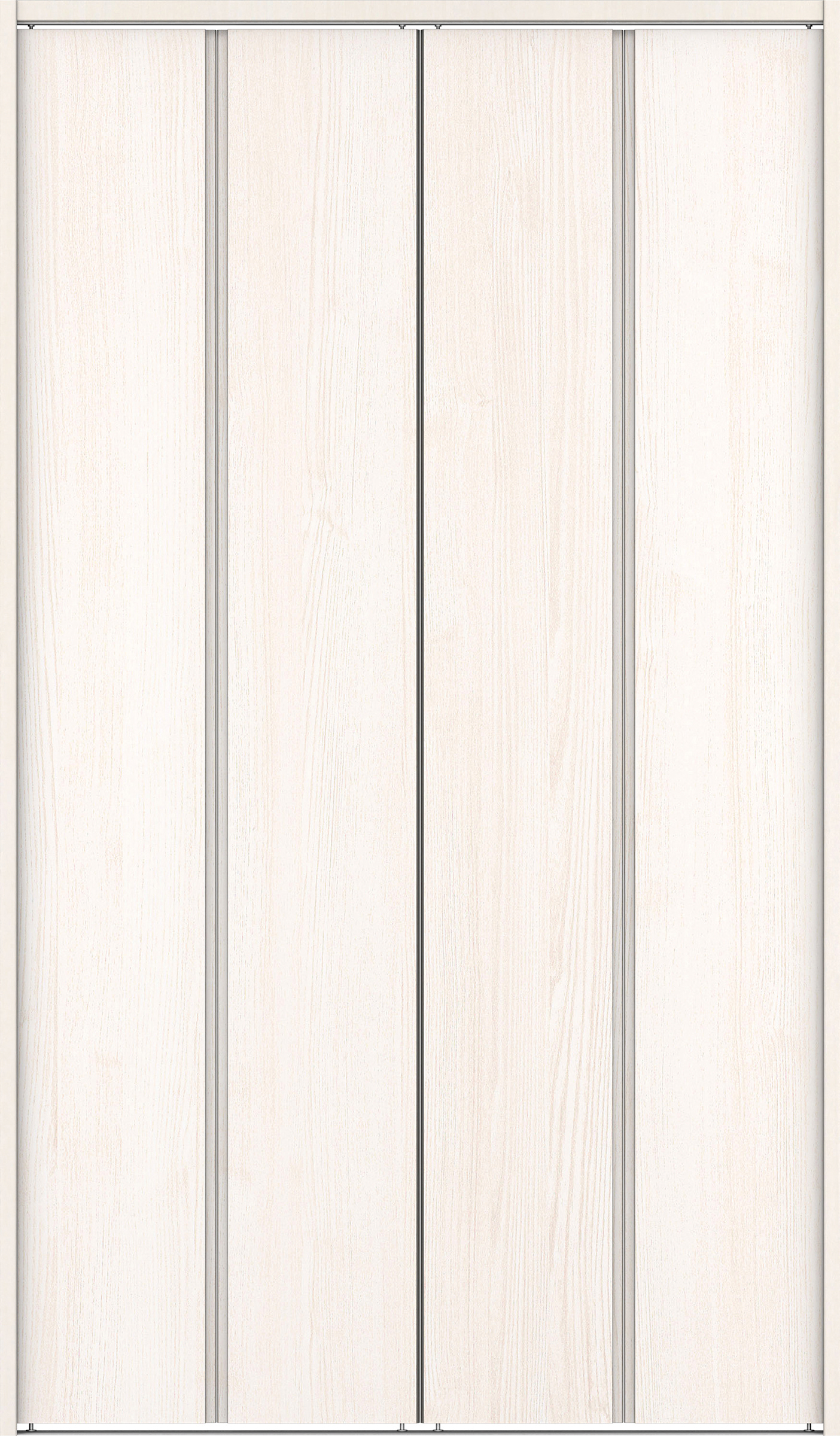 クローク収納　イエリア　折戸ユニット　ハンドルレス縦木目タイプ　ウッド扉　下レール付三方枠（固定枠）　セット　１１９０幅（４．５尺間口）　２０３５高　〈ネオホワイト柄〉　ハンドルレス