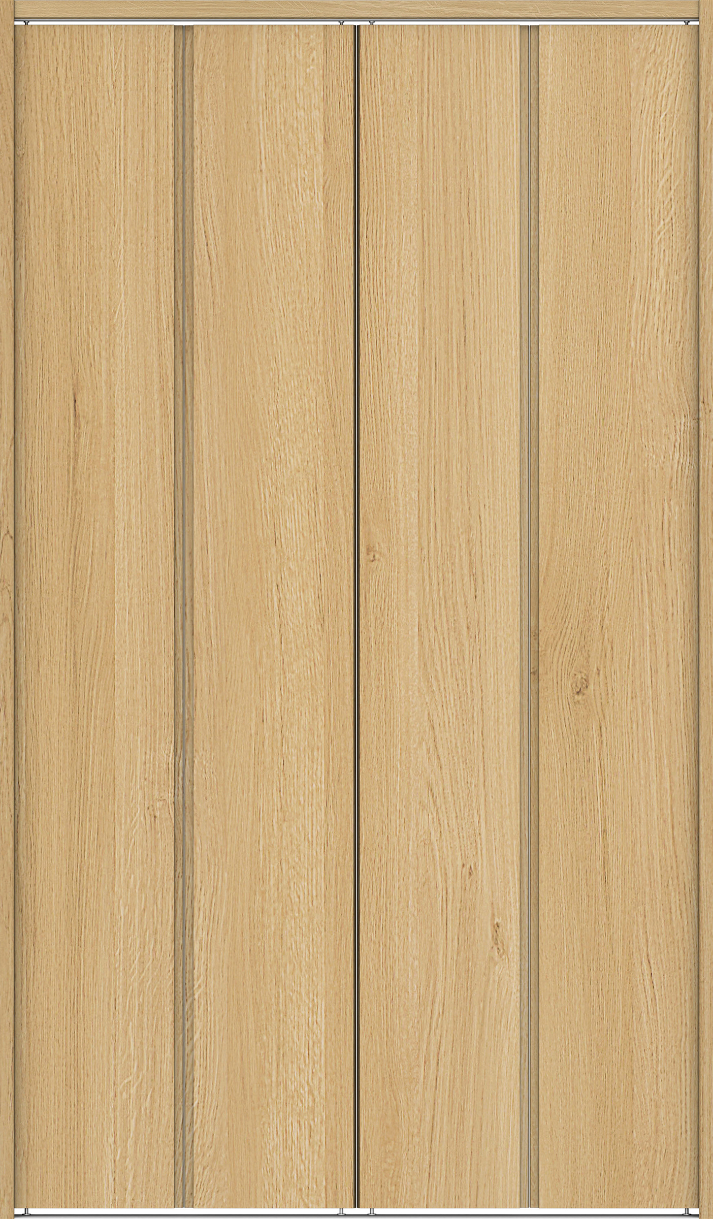 クローク収納　イエリア　折戸ユニット　ハンドルレス縦木目タイプ　ウッド扉　下レール付三方枠（固定枠）　セット　１３２０幅（１．５Ｍ間口）　２０３５高　〈ライトオーカー柄〉　ハンドルレス