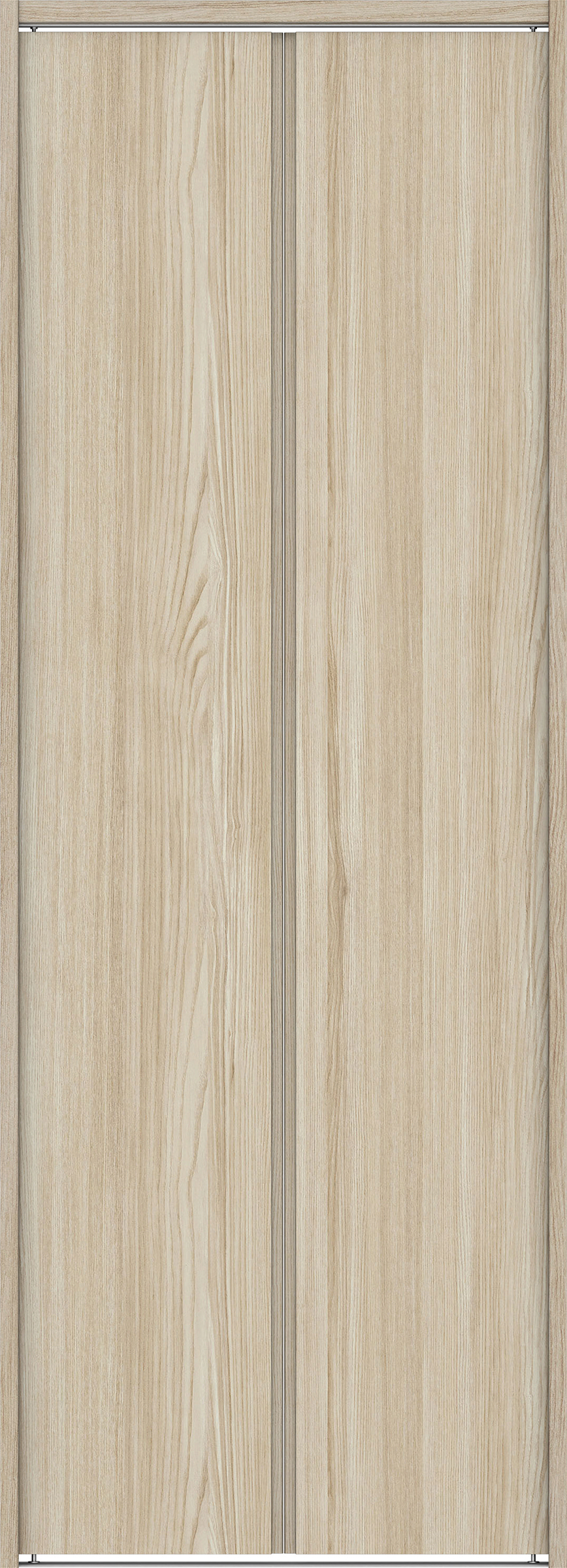 クローク収納　イエリア　折戸ユニット　ハンドルレス縦木目タイプ　ウッド扉　下レール付三方枠（固定枠）　セット　８２０幅（１Ｍ間口）　２０３５高　〈ソフトグレージュ柄〉　ハンドルレス