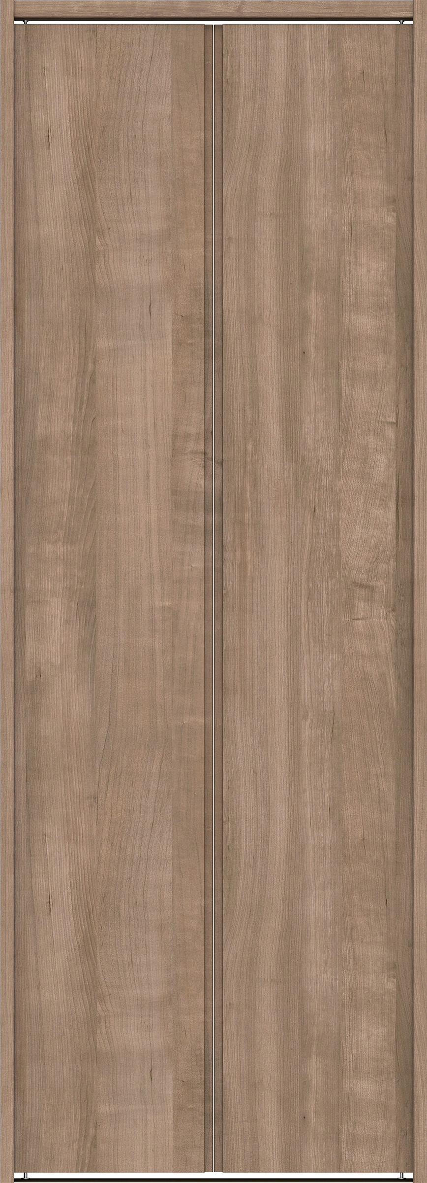 クローク収納　イエリア　折戸ユニット　ハンドルレス縦木目タイプ　ウッド扉　下レール付三方枠（固定枠）　セット　８２０幅（１Ｍ間口）　２０３５高　〈トープグレー柄〉　ハンドルレス