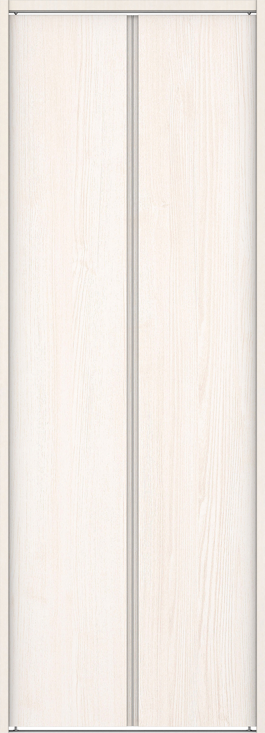 クローク収納　イエリア　折戸ユニット　ハンドルレス縦木目タイプ　ウッド扉　下レール付三方枠（固定枠）　セット　８２０幅（１Ｍ間口）　２０３５高　〈ネオホワイト柄〉　ハンドルレス