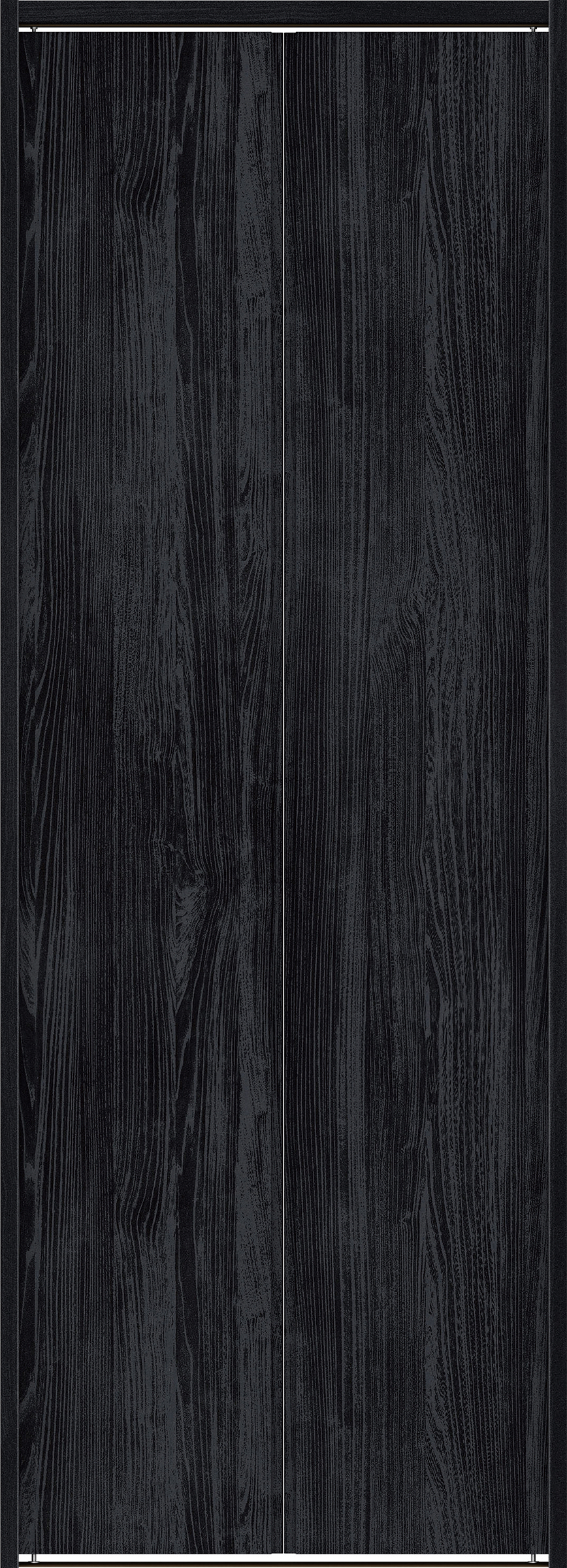 クローク収納　イエリア　折戸ユニット　ハンドルレス縦木目タイプ　ウッド扉　下レール付三方枠（固定枠）　セット　７３５幅（３尺間口）　２０３５高　〈モスブラック柄〉　ハンドルレス