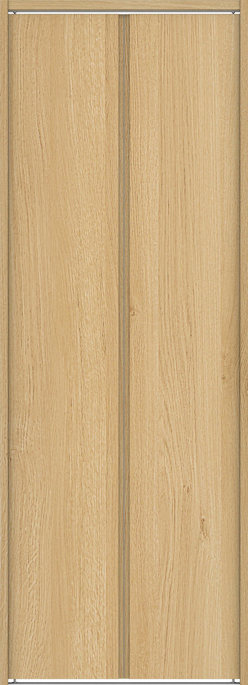 クローク収納　イエリア　折戸ユニット　ハンドルレス縦木目タイプ　ウッド扉　下レール付三方枠（固定枠）　セット　８２０幅（１Ｍ間口）　２０３５高　〈ライトオーカー柄〉　ハンドルレス