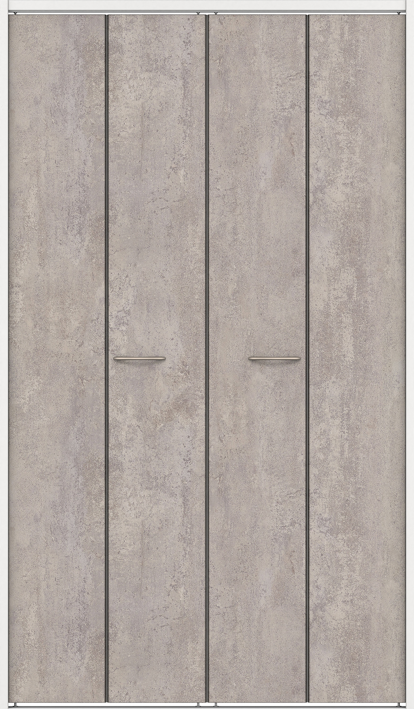 クローク収納　イエリア　折戸　フラット　パネル扉　下レール付三方枠（固定枠）　セット　１１９０幅（４．５尺間口）　２０３５高　〈コンクリートグレー柄〉　ハンドルラウンド型〈Ｔシルバー色〉　抗ウイルス