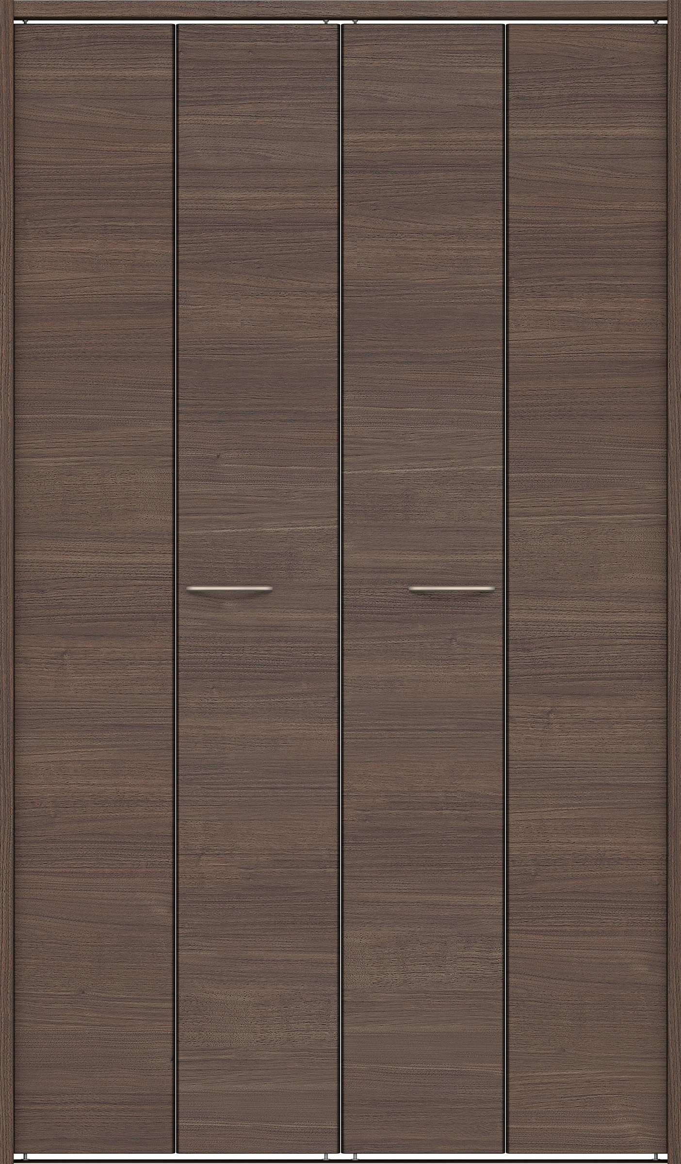 クローク収納　イエリア　折戸ユニット　フラット横木目タイプ　ウッド扉　下レール付三方枠（固定枠）　セット　１３２０幅（１．５Ｍ間口）　２０３５高　〈ダルブラウン柄〉　ハンドルラウンド型〈Ｔシルバー色〉